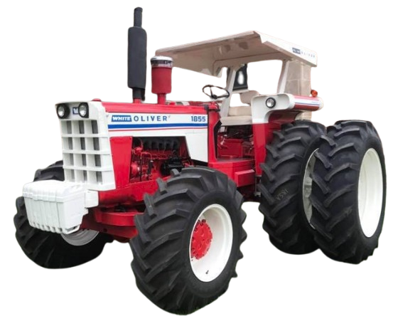 A large red and white toy tractor with black tires and a white canopy.