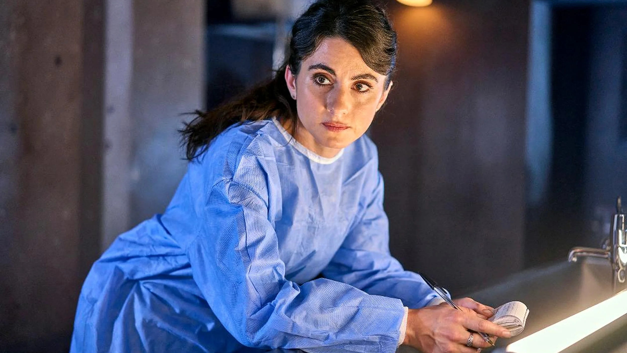 British TV actor Shireen Farkhoy on a television drama set in costume, demonstrating professional screen acting experience.