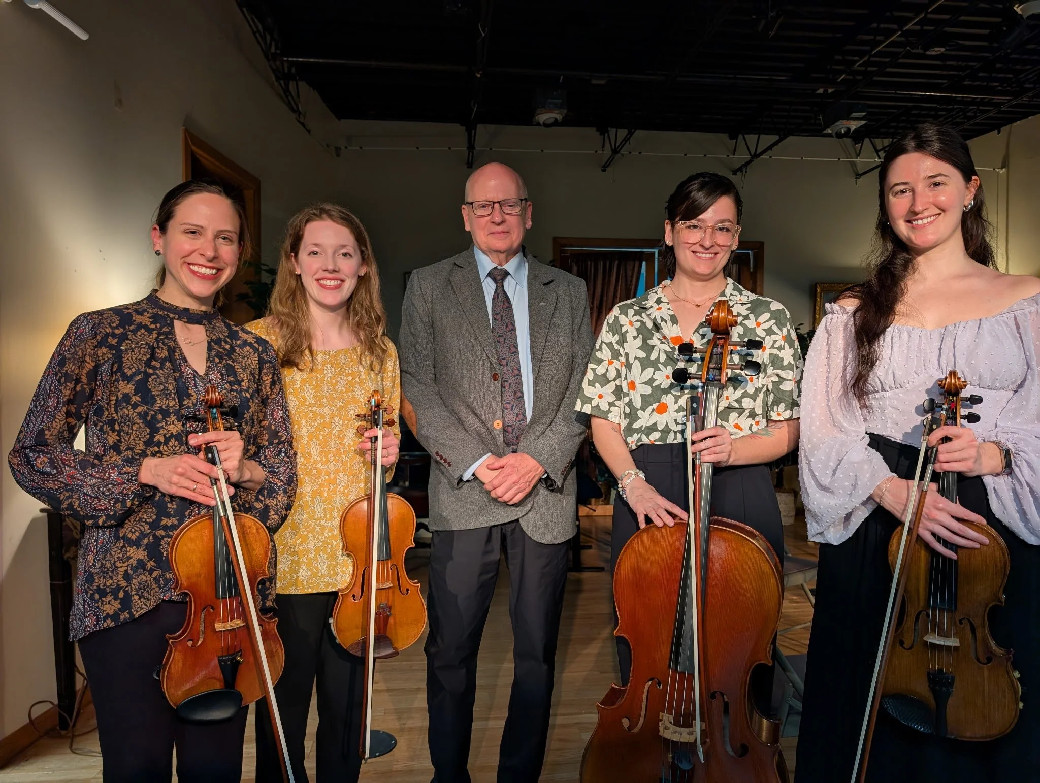 With composer Timothy Williams after the premiere of his String Quartet