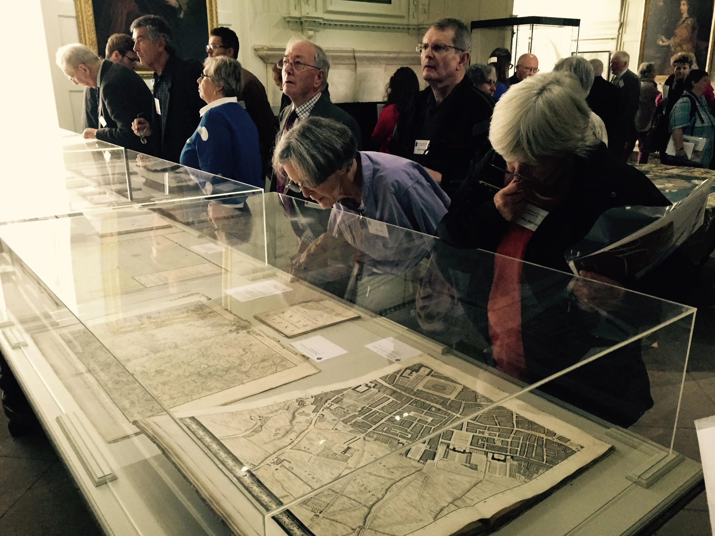 Vitrines and visitors at the 2015 Huguenot Exhibition