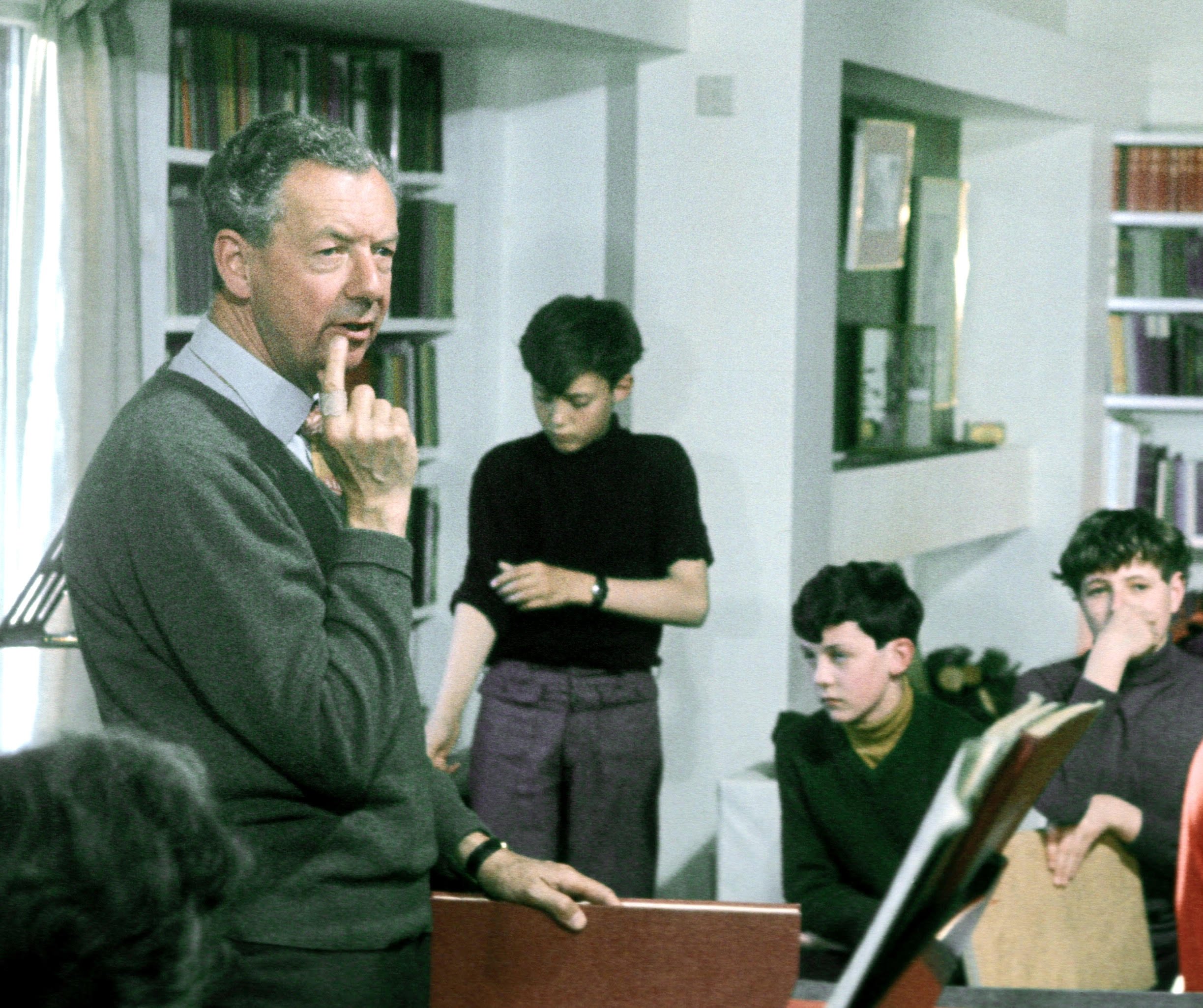 Pictured right centre, rehearsing with Benjamin Britten for the 1967 recording of A Burning Fiery Furnace‍ ‍