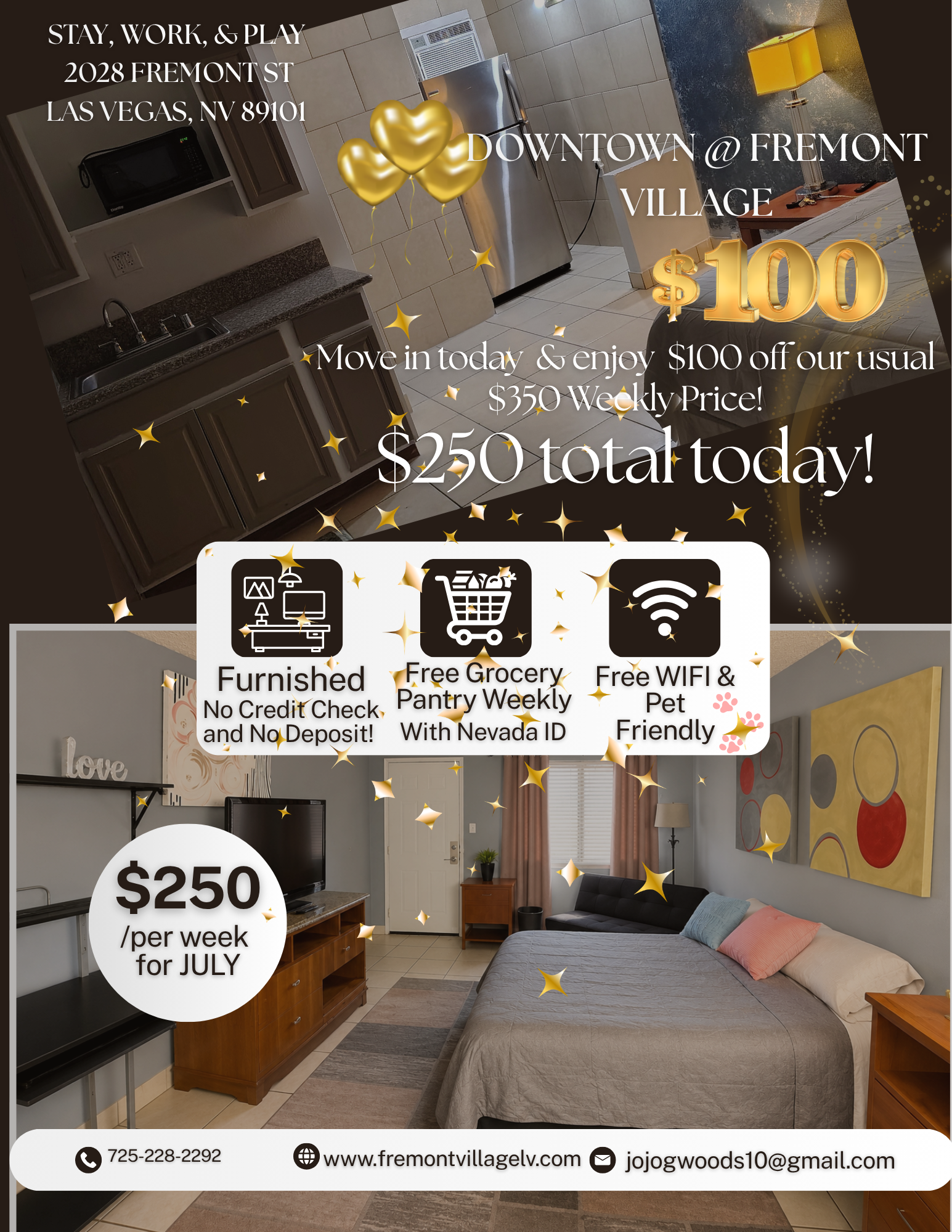 Enjoy an extended stay. Cheaper rates than anyone during local events in Downtown Las Vegas .