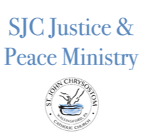 SJC Justice & Peace Ministry logo with a dove over a globe