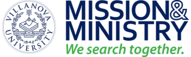 Villanova University logo with the text "MISSION & MINISTRY" and the slogan "We search together."