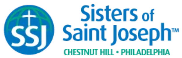 Logo of Sisters of Saint Joseph with globe, cross, and text indicating Chestnut Hill, Philadelphia.