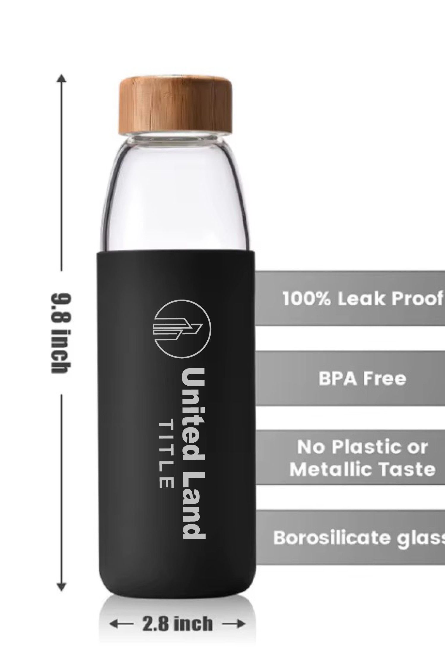 BPA Free Glass Bottle Bamboo Lid with silicone sleeve