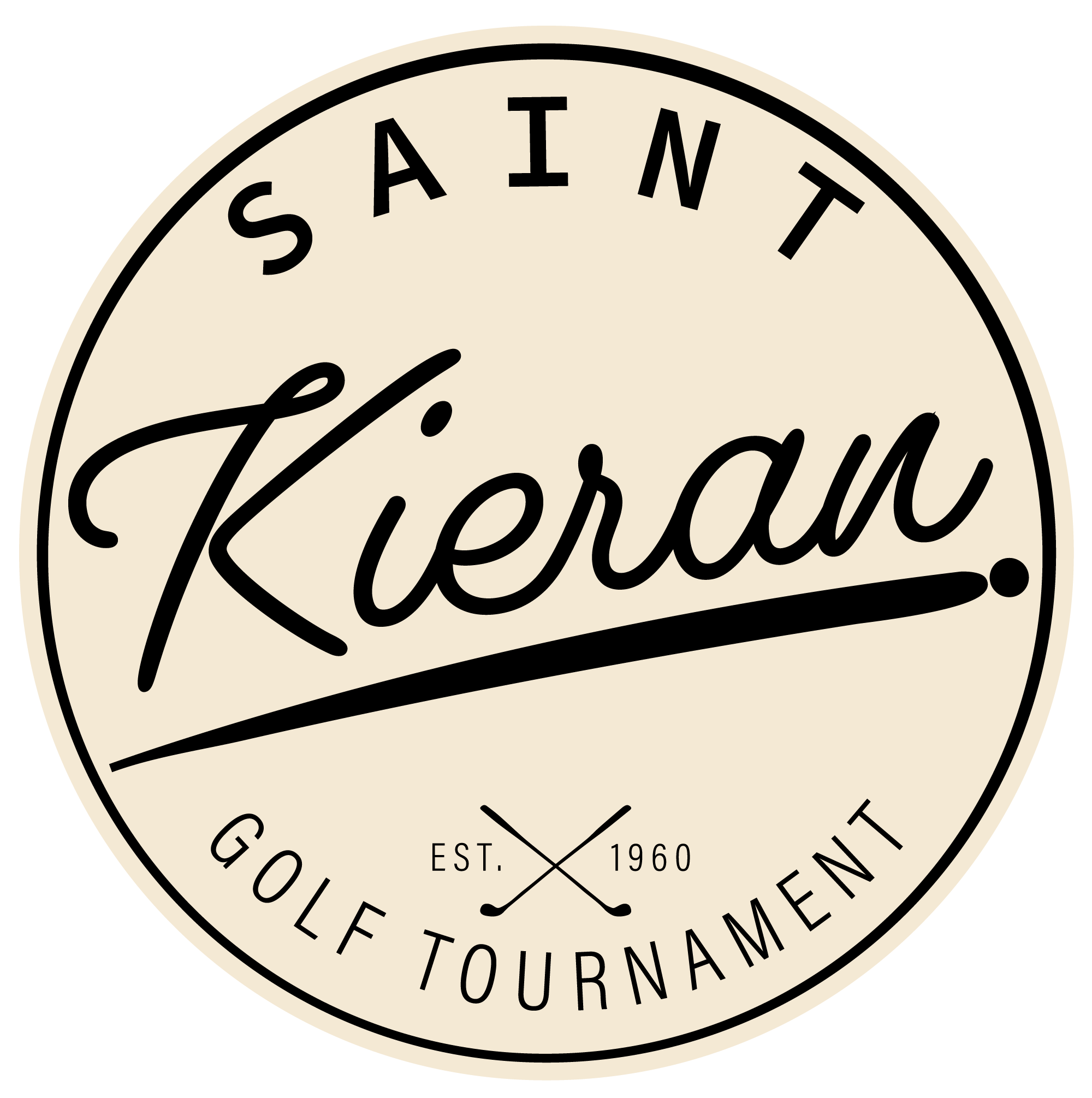 Logo for Kierann Golf Tournament, established 1960, in a circular design with black text on a beige background.