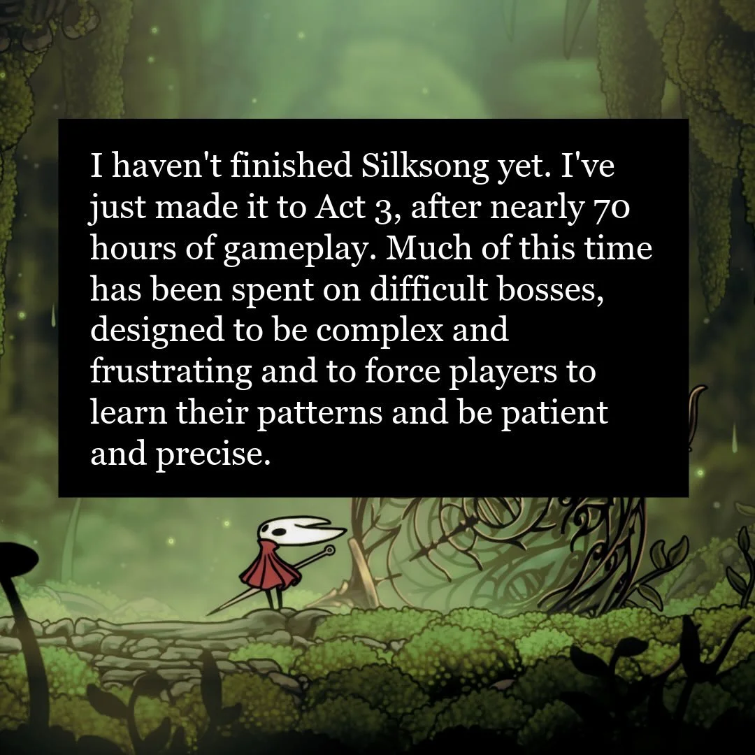 What the world needs is more commentary on how Silksong is hard. But hear me out, this time it's about AI and creativity and music. Read the rest on Substack.

#substack #silksong #creativity #hollowknight #gamecomposer