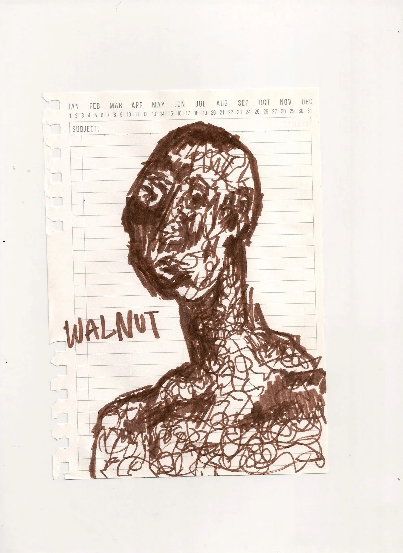 Hand drawn man with brown marker in a scribbled but cohesive way