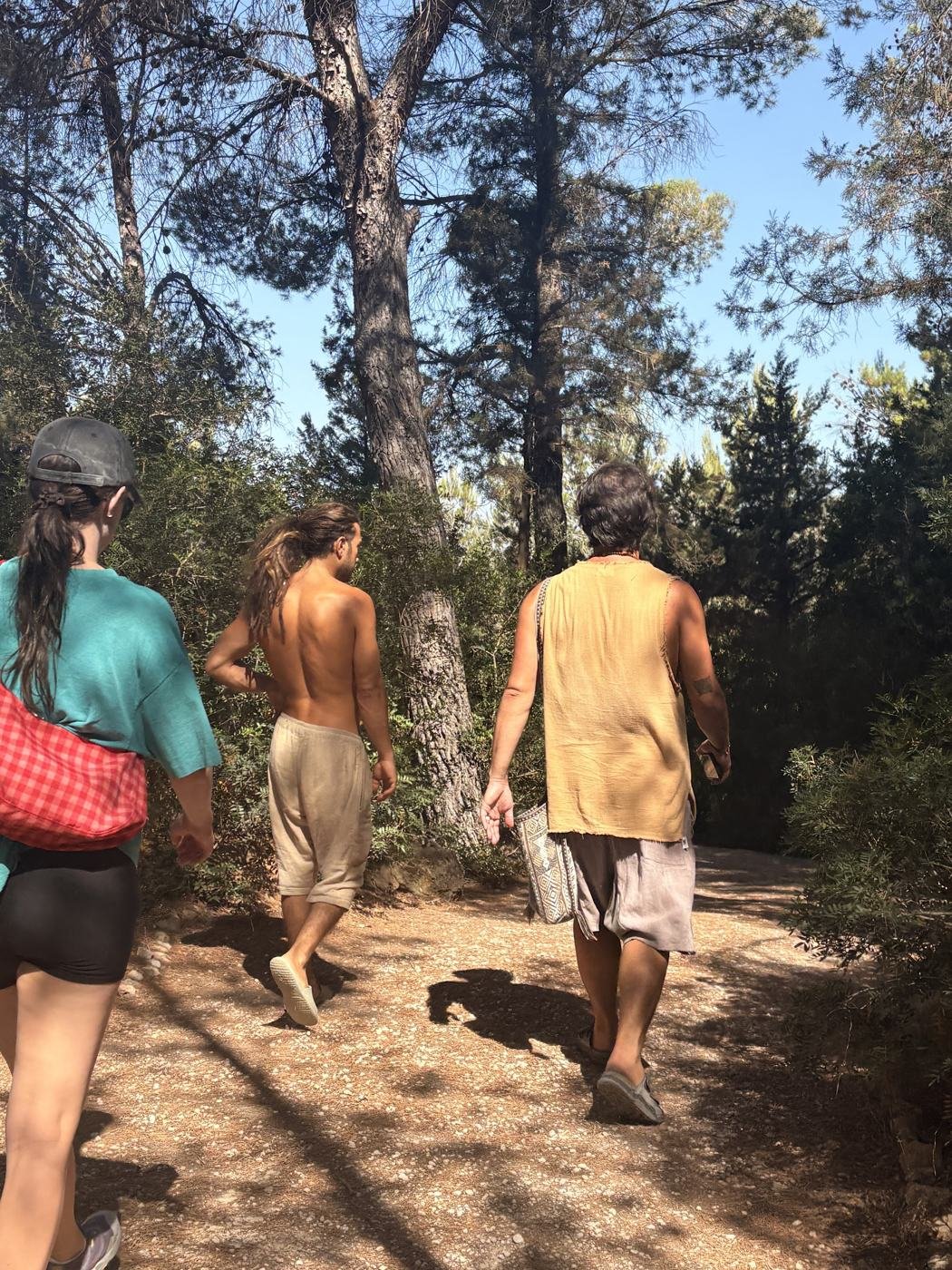 Guests walking together through the Ibiza countryside on a previous retreat