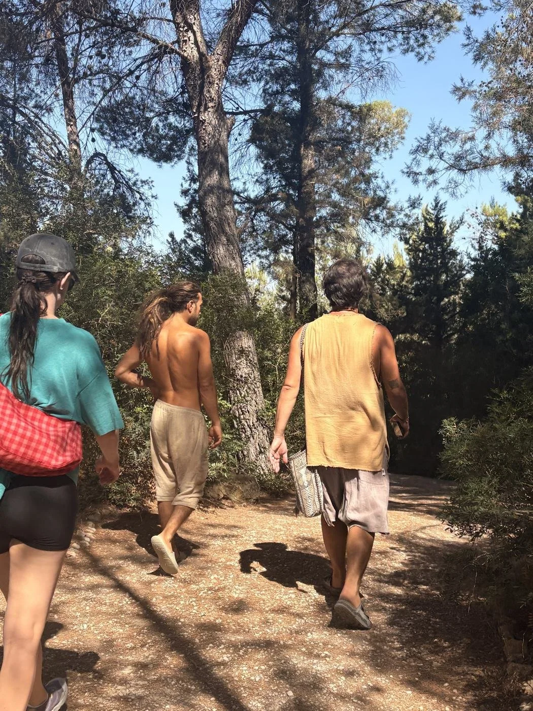 Retreat guests walking among the pines in Ibiza