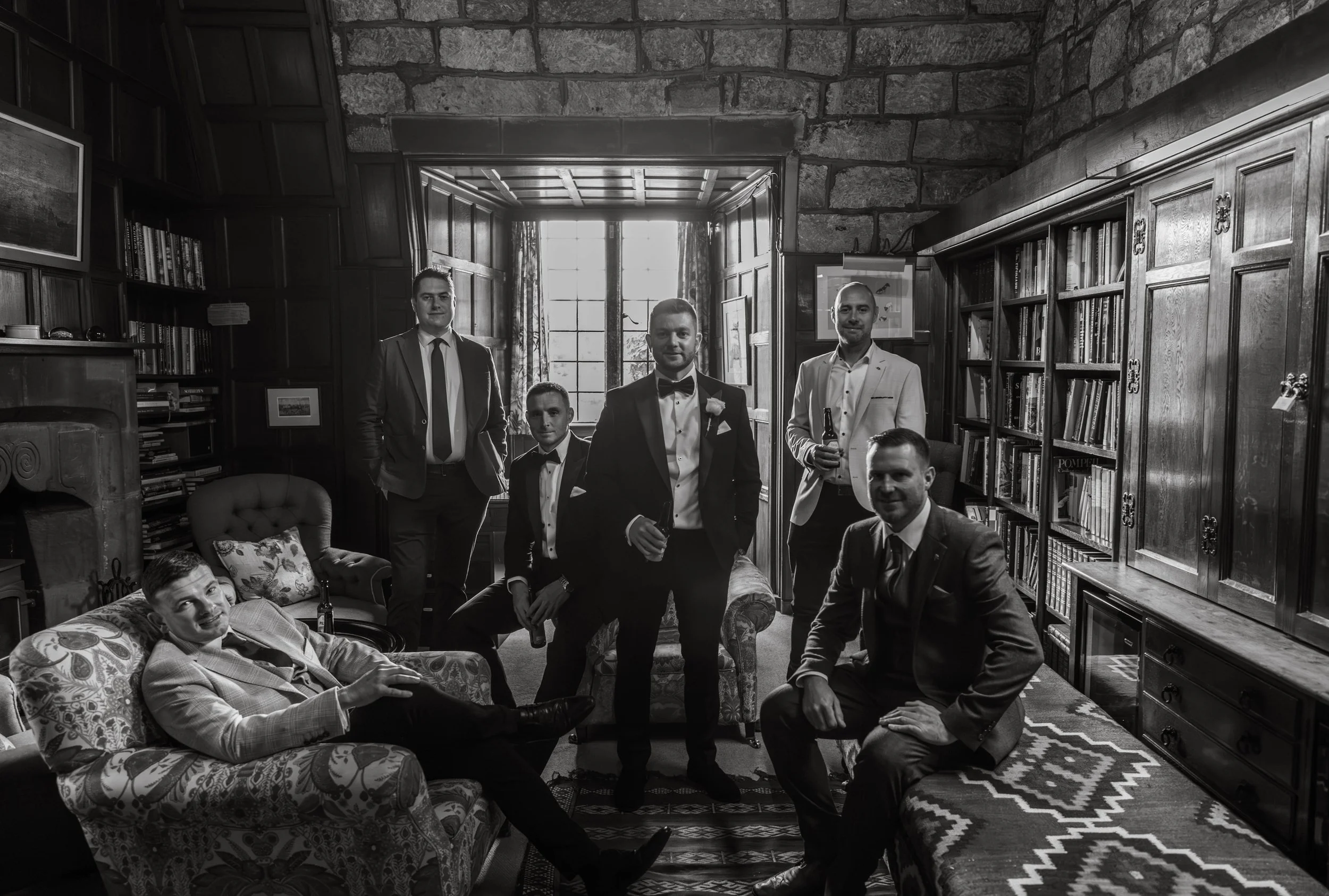 Group photo of groomsmen at Askham Hall