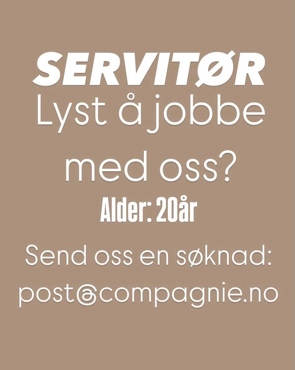 Er du v&aring;r neste servit&oslash;r?
Vi s&oslash;ker etter nye kollegaer🤩