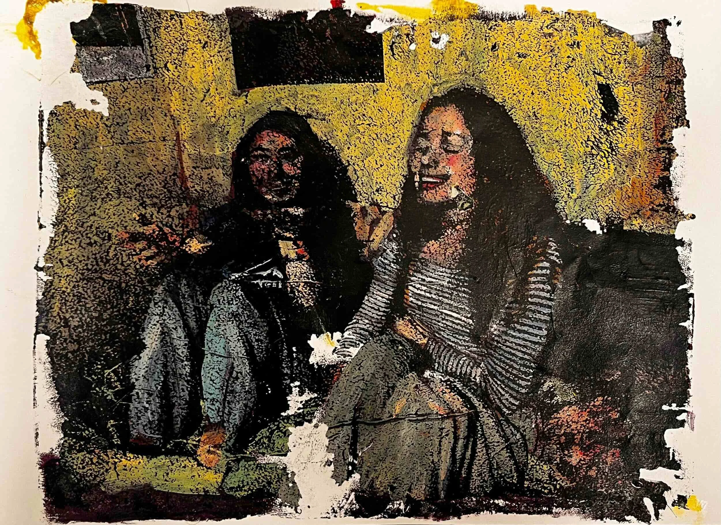 Ali and I, Acrylic Monotype on Paper, 8 x 10"