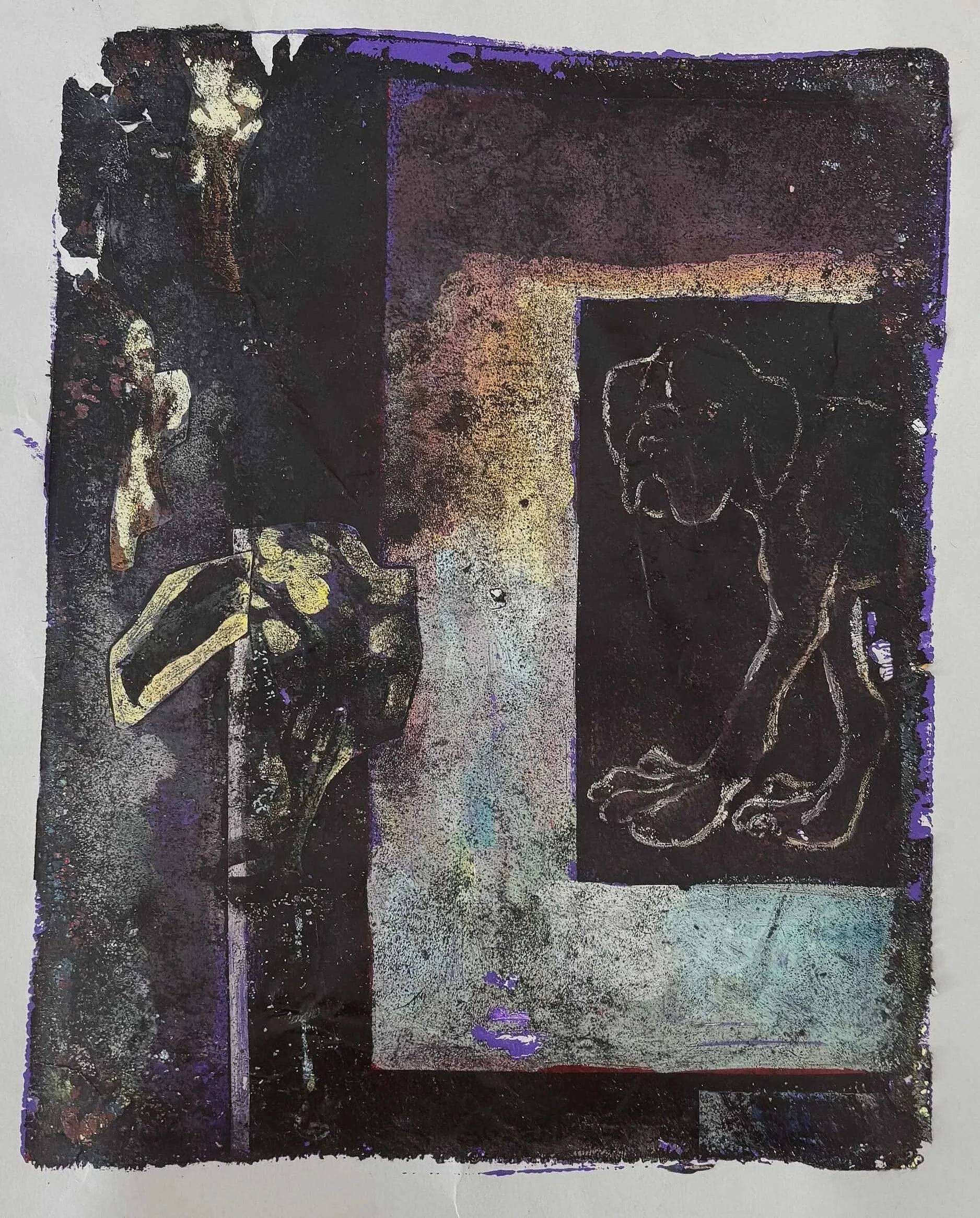 watchdog, flame, Acrylic Monotype on Paper, 10 x 8"