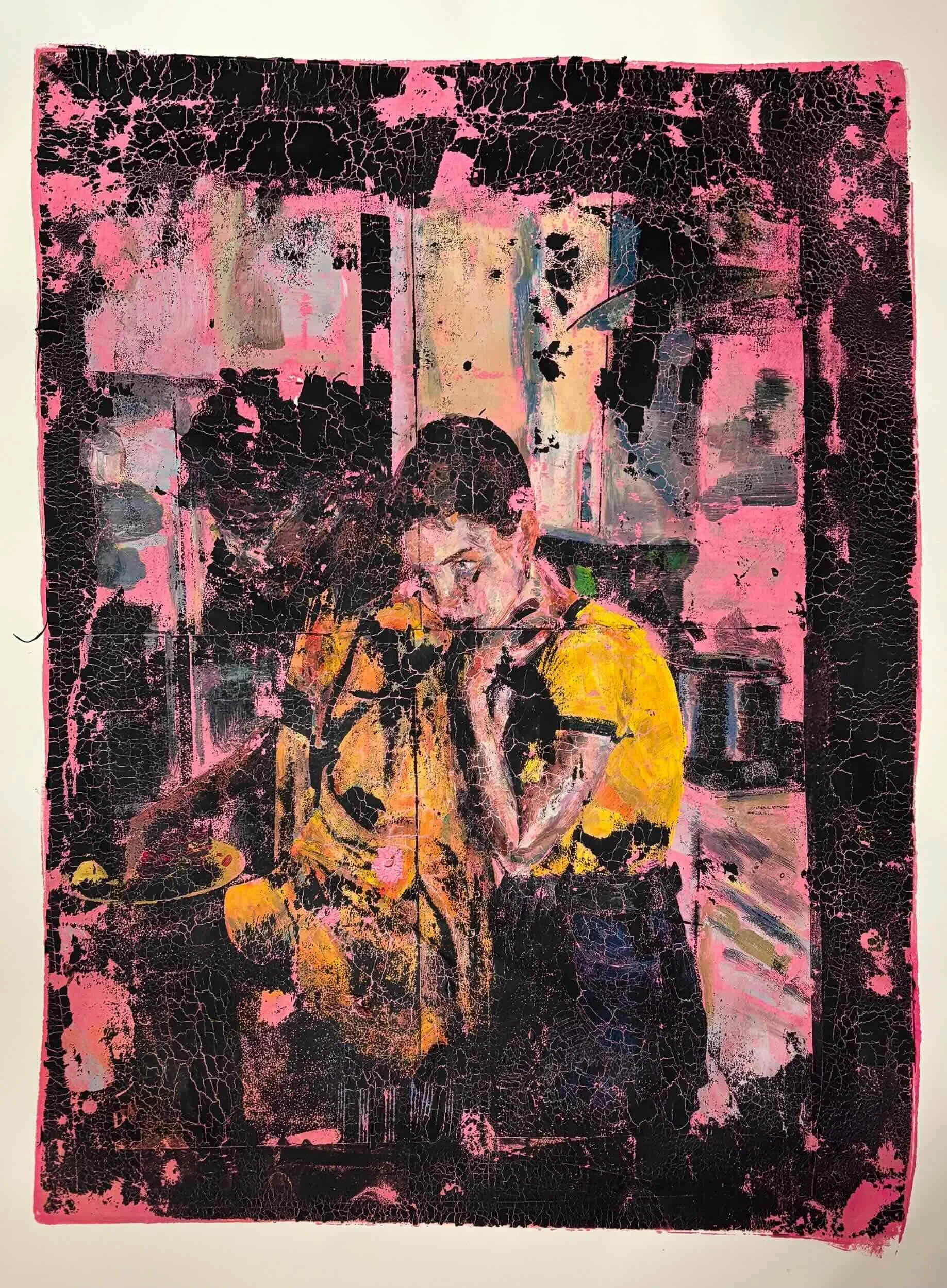 Alchemy of a Shared Kitchen, Acrylic Monotype on Paper, 24 x 18"