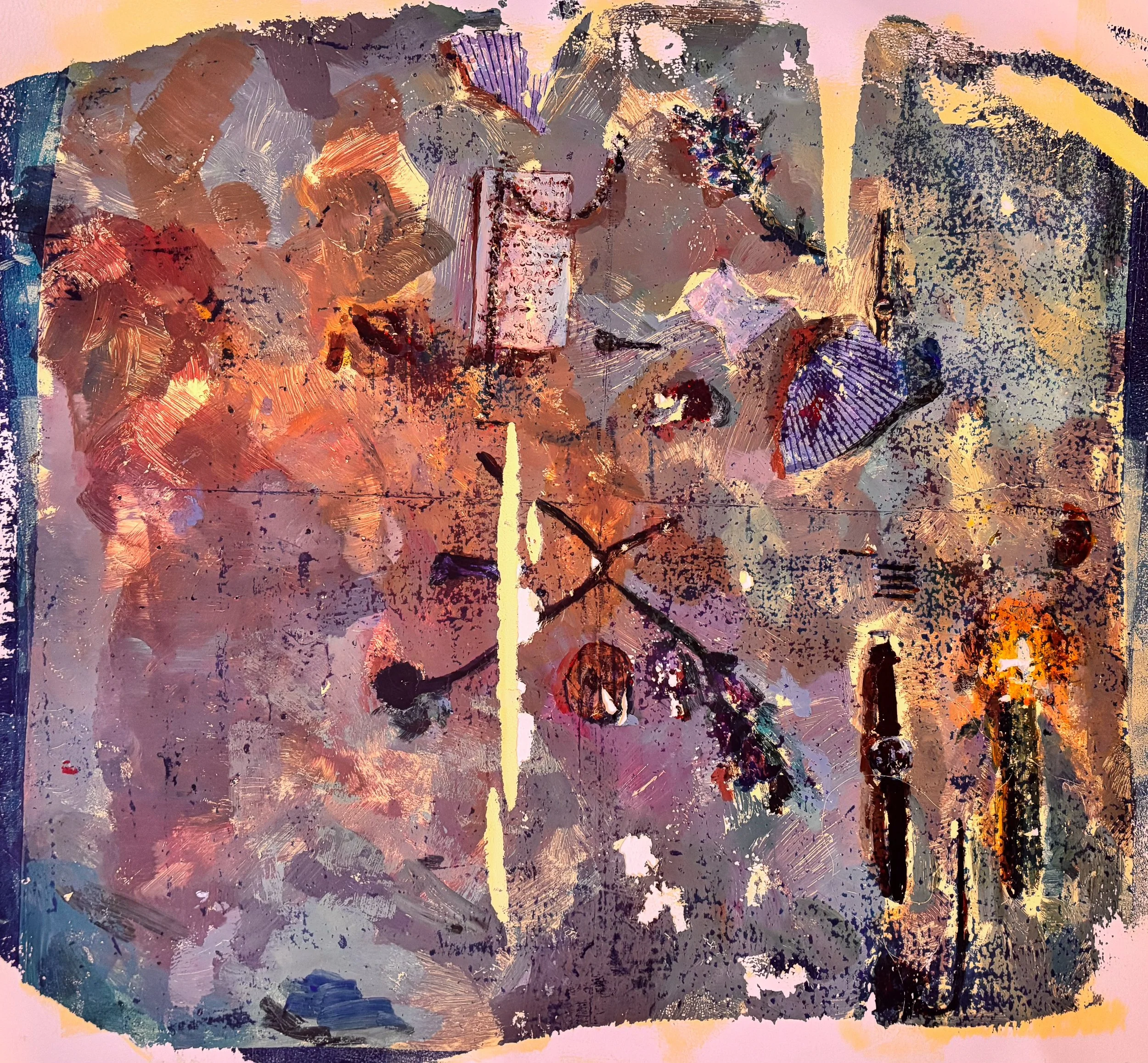 the tools for passion in phthalo blue, Acrylic Monotype on Paper, 17 x 22"