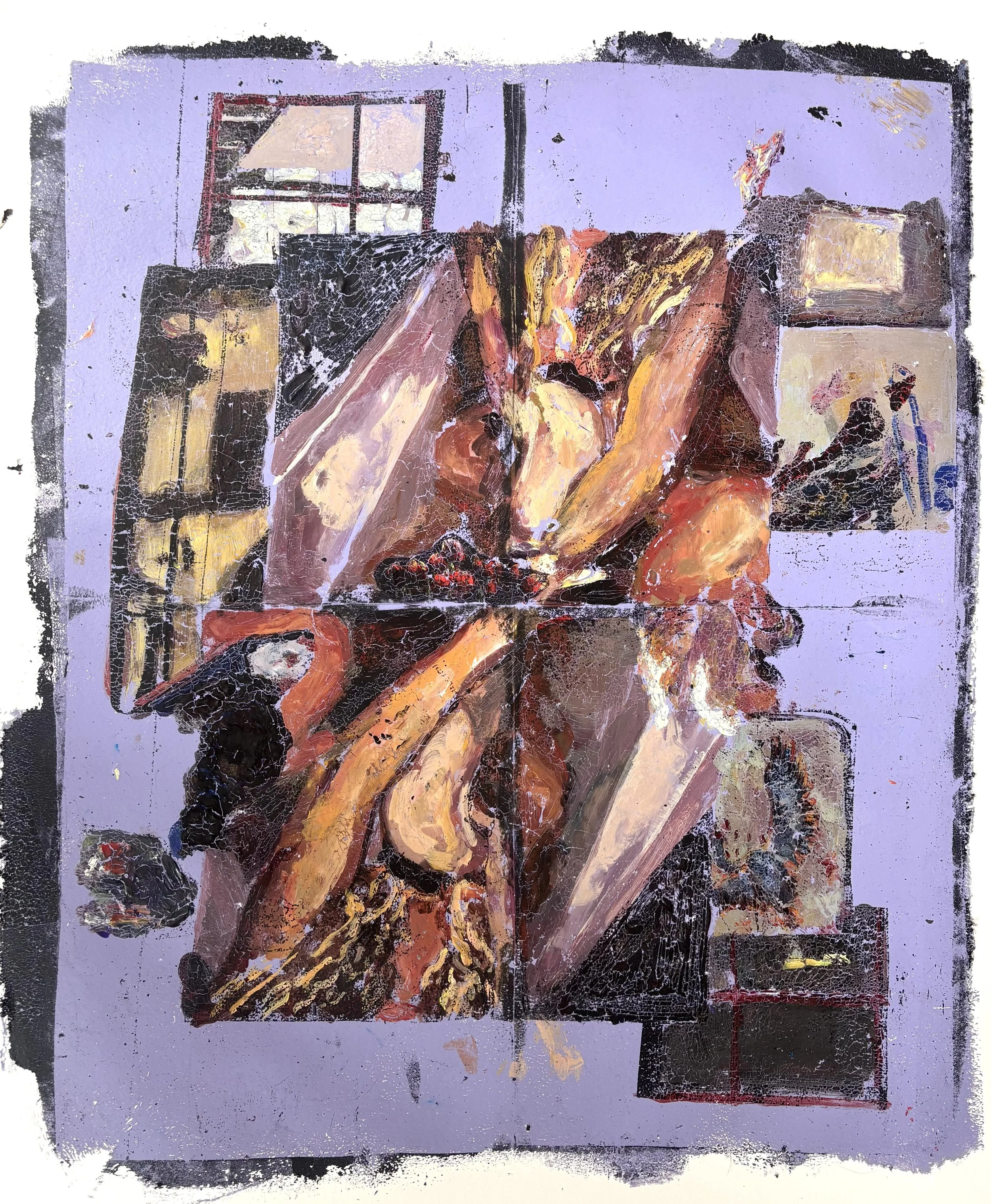 bathtub sequence in purple, Acrylic Monotype on Paper, 22 x 17"