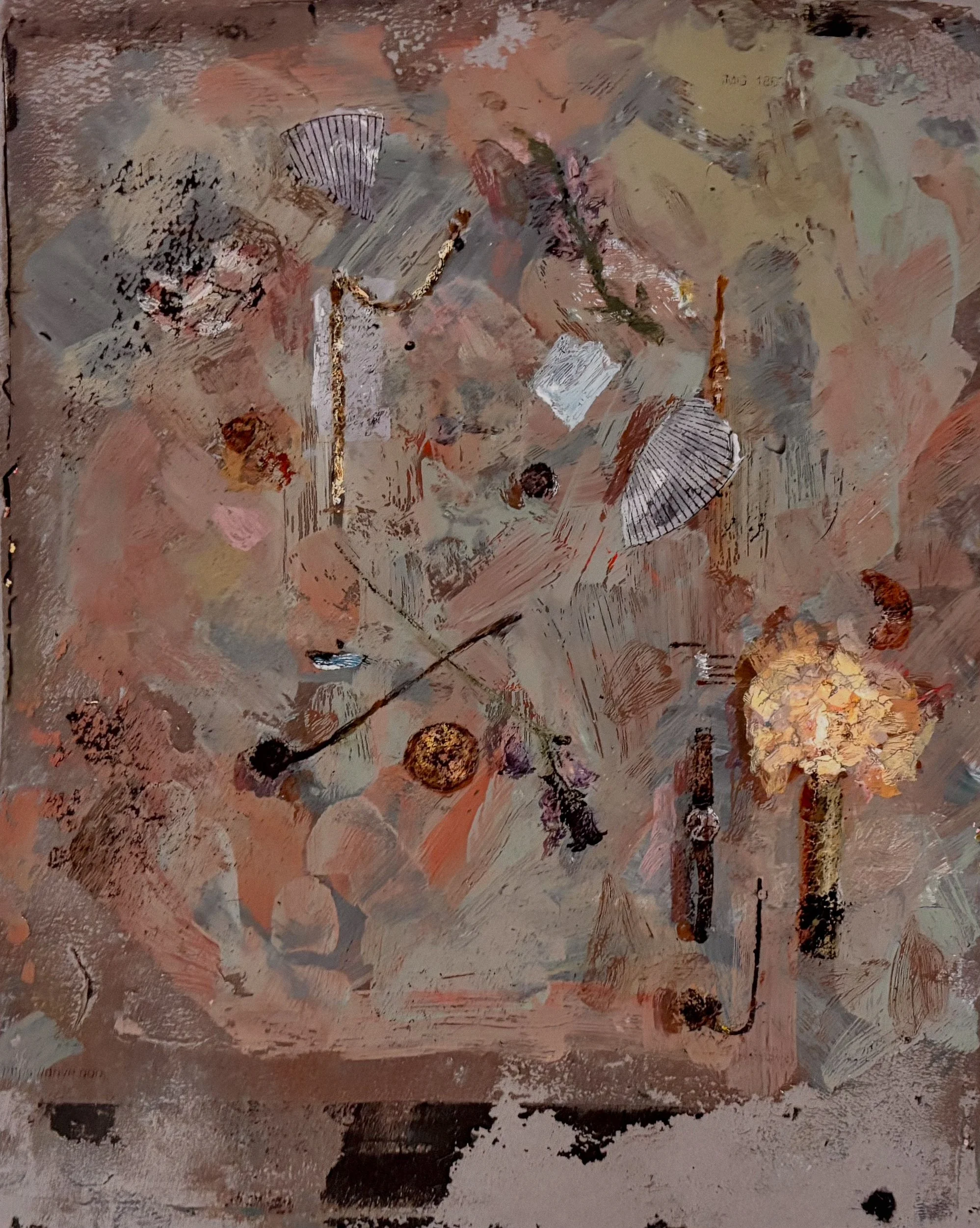 the tools for passion, writing on the wall,  Acrylic Monotype on Paper, 10 x 8"