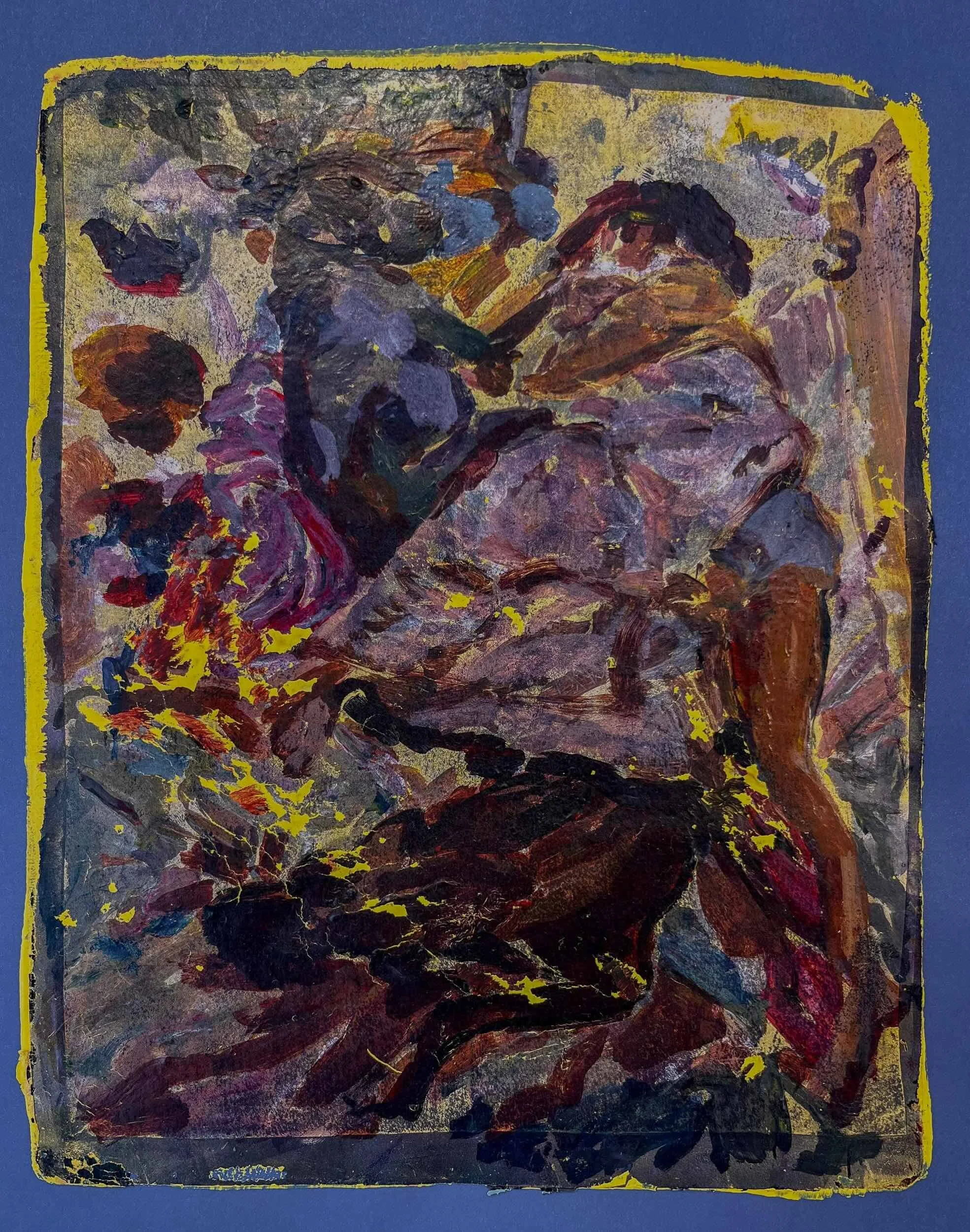 Study for The Napping House, Acrylic Monotype on Paper, 10 x 8"