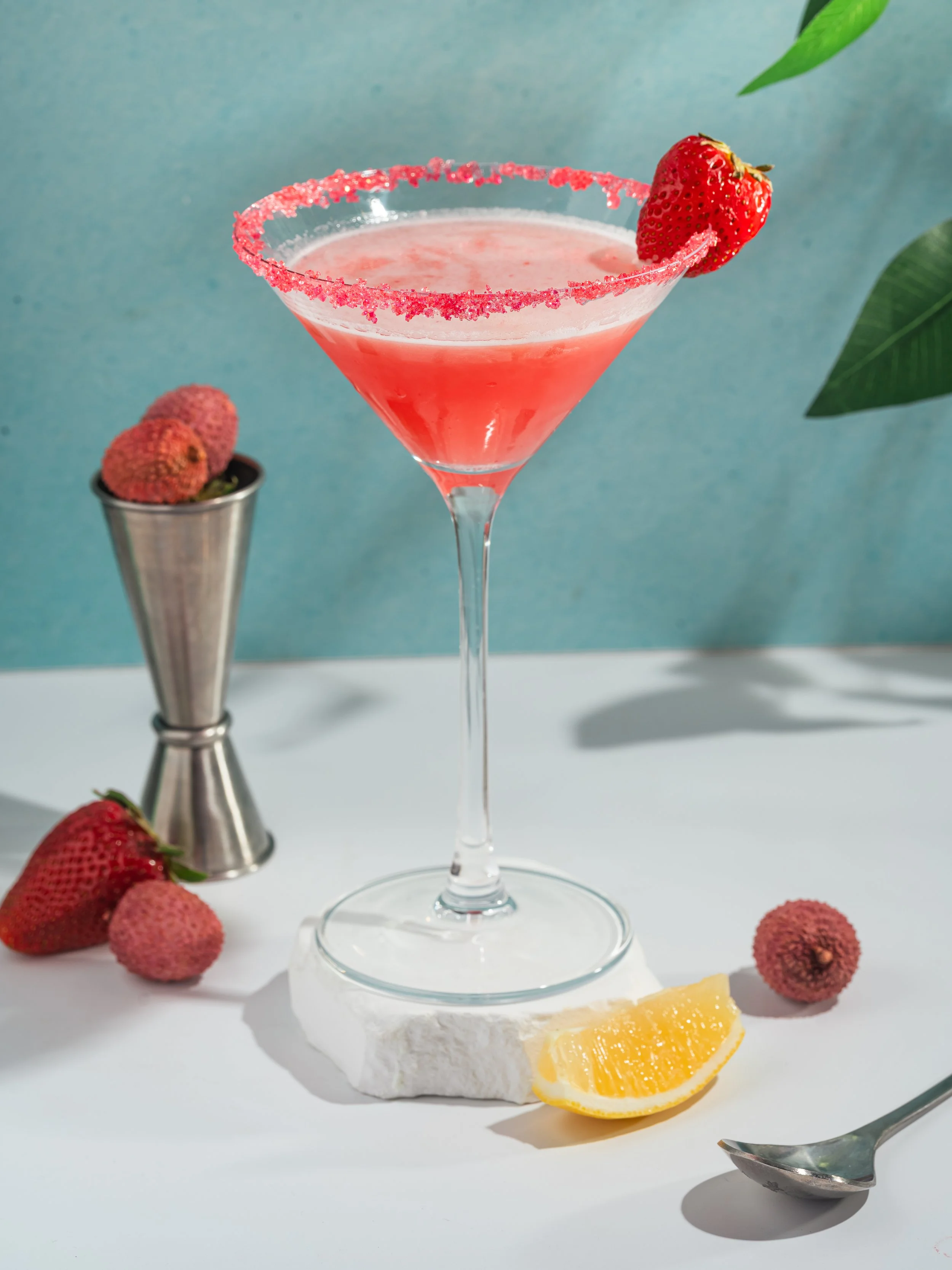 Barbie in London Cocktail - Vibrant Pink Cocktail with a Pink Sugar Rim