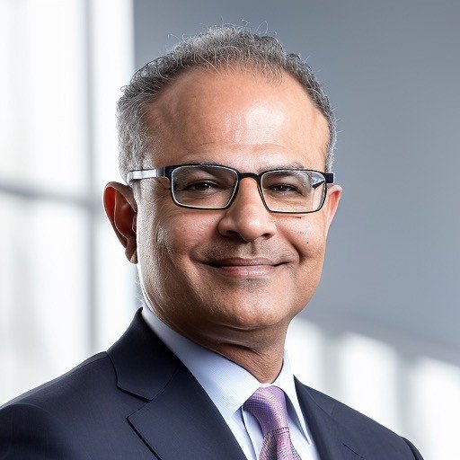 A professional man with glasses, wearing a suit and tie, smiling at the camera in an office setting.