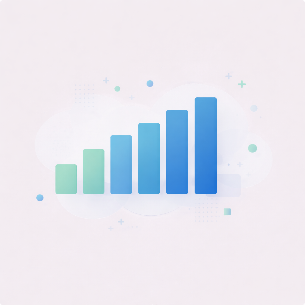 A stylized bar graph with ascending blue bars representing growth.