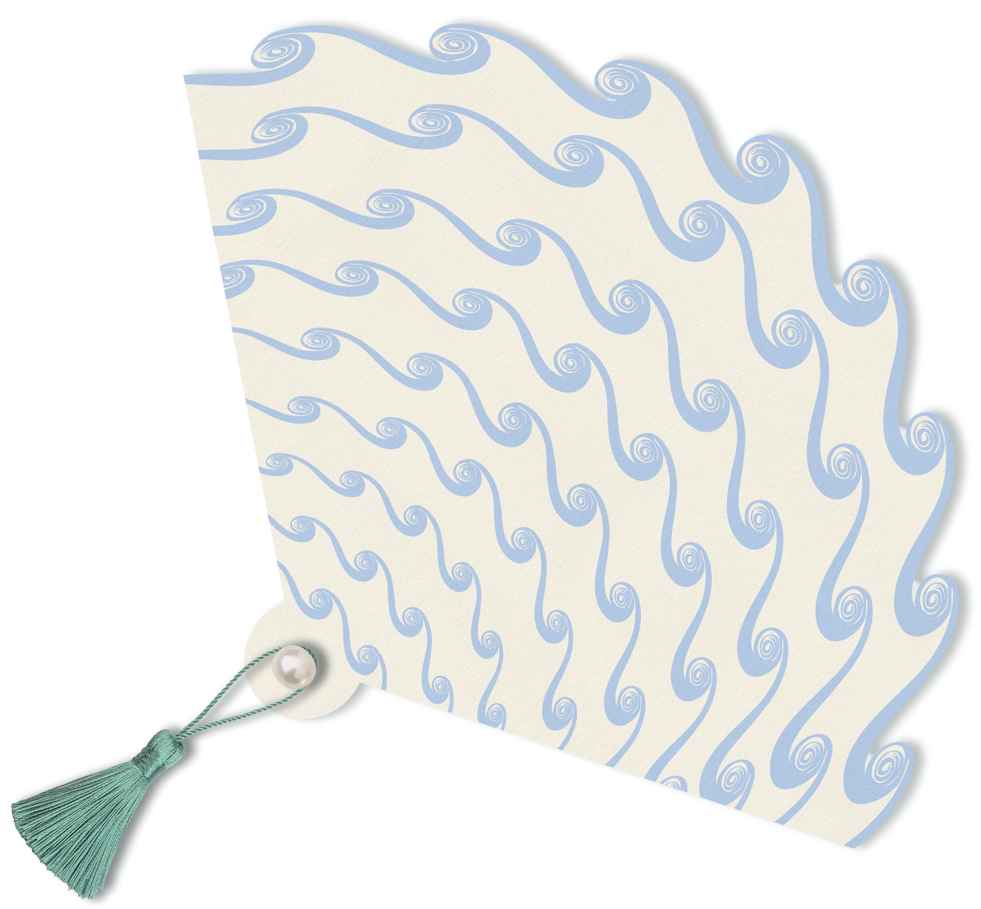 printed paper fan with pearl and tassel