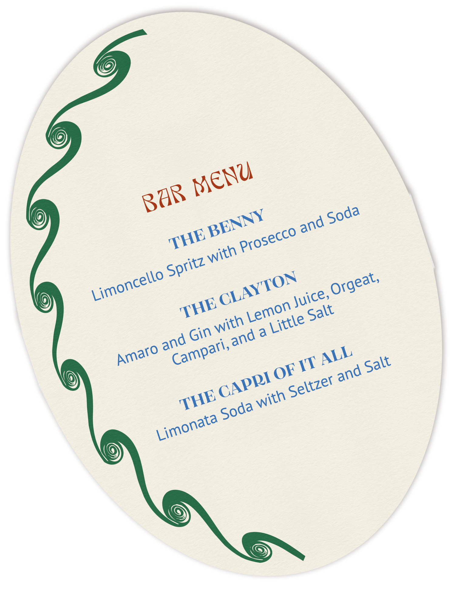 oval bar menu with green wave