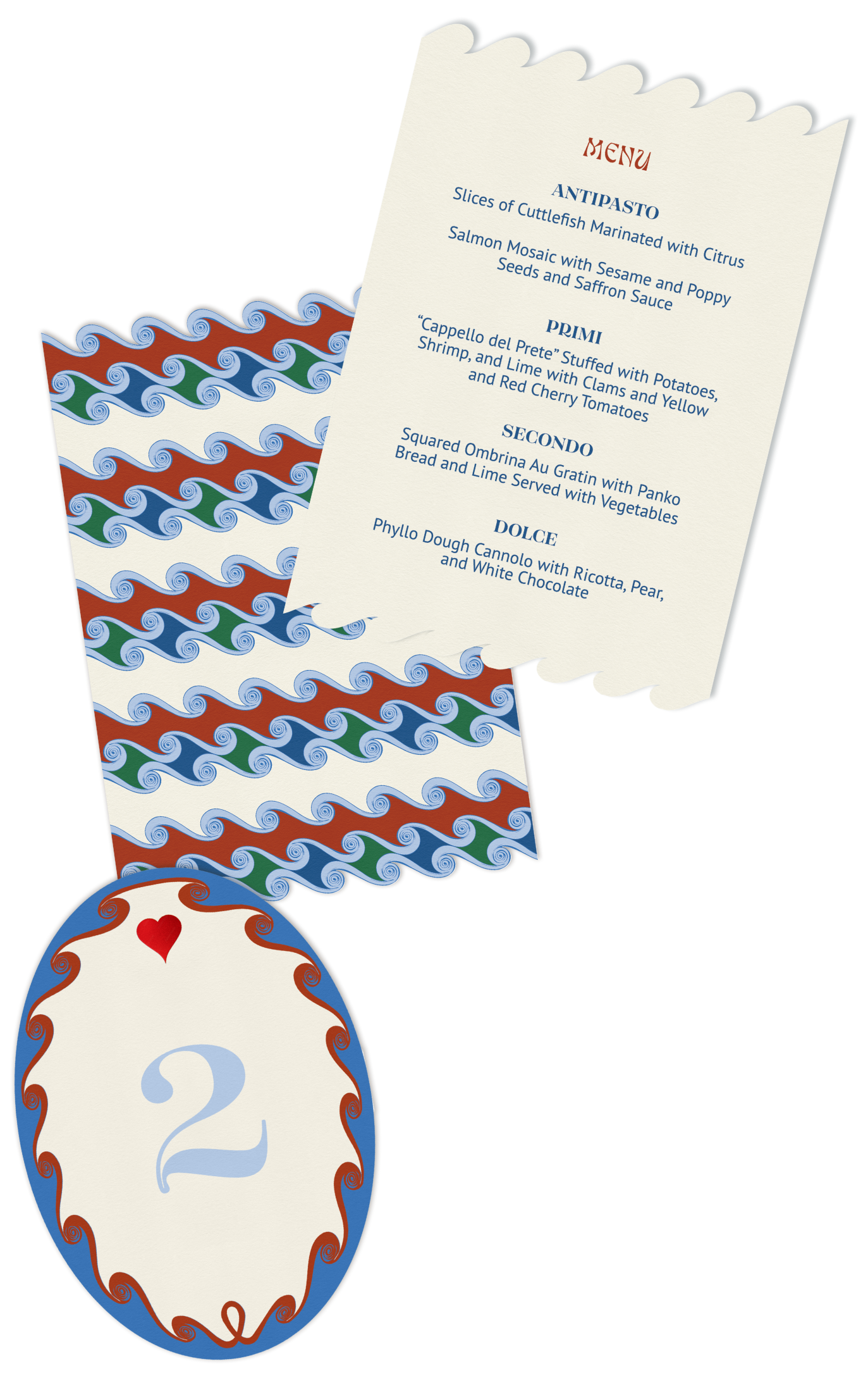 dinner menu and table number card