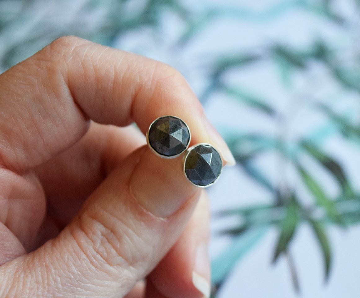 Rose Cut Hematite Stud Earrings