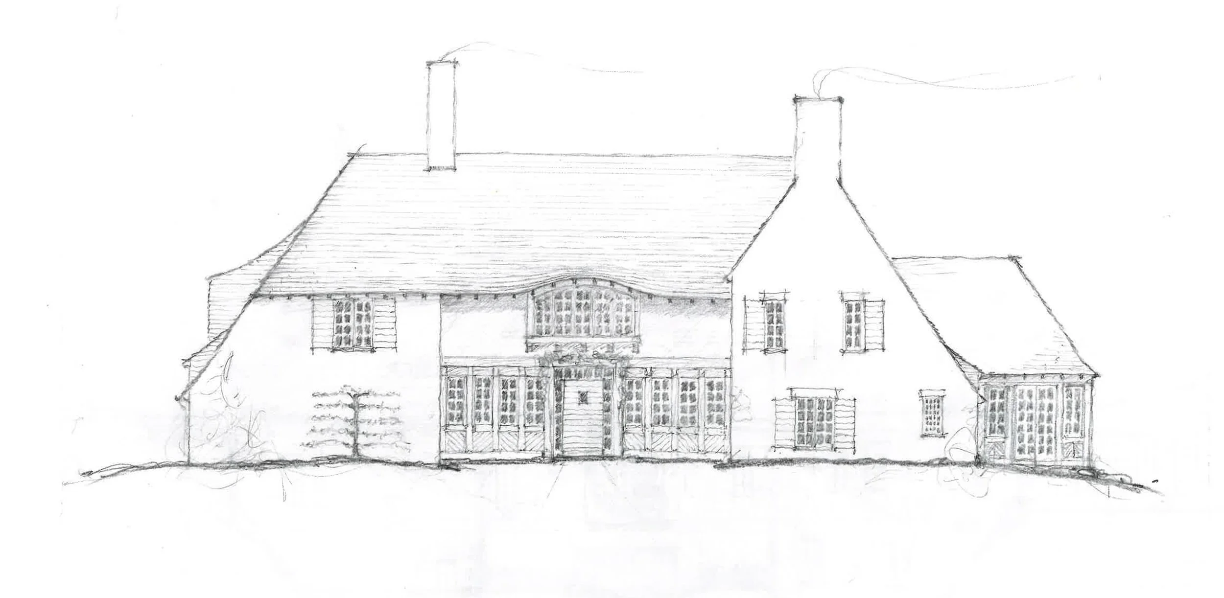 Architectural rendering of a custom home in Middle Tennessee. Gabled roof and many windows.