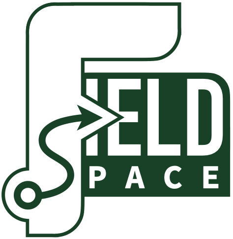 Logo for 'Field Pace' featuring a stylized map outline with an overlay of a drone symbol.