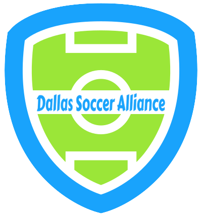 Dallas Soccer Alliance logo with a green soccer field inside a shield shape.