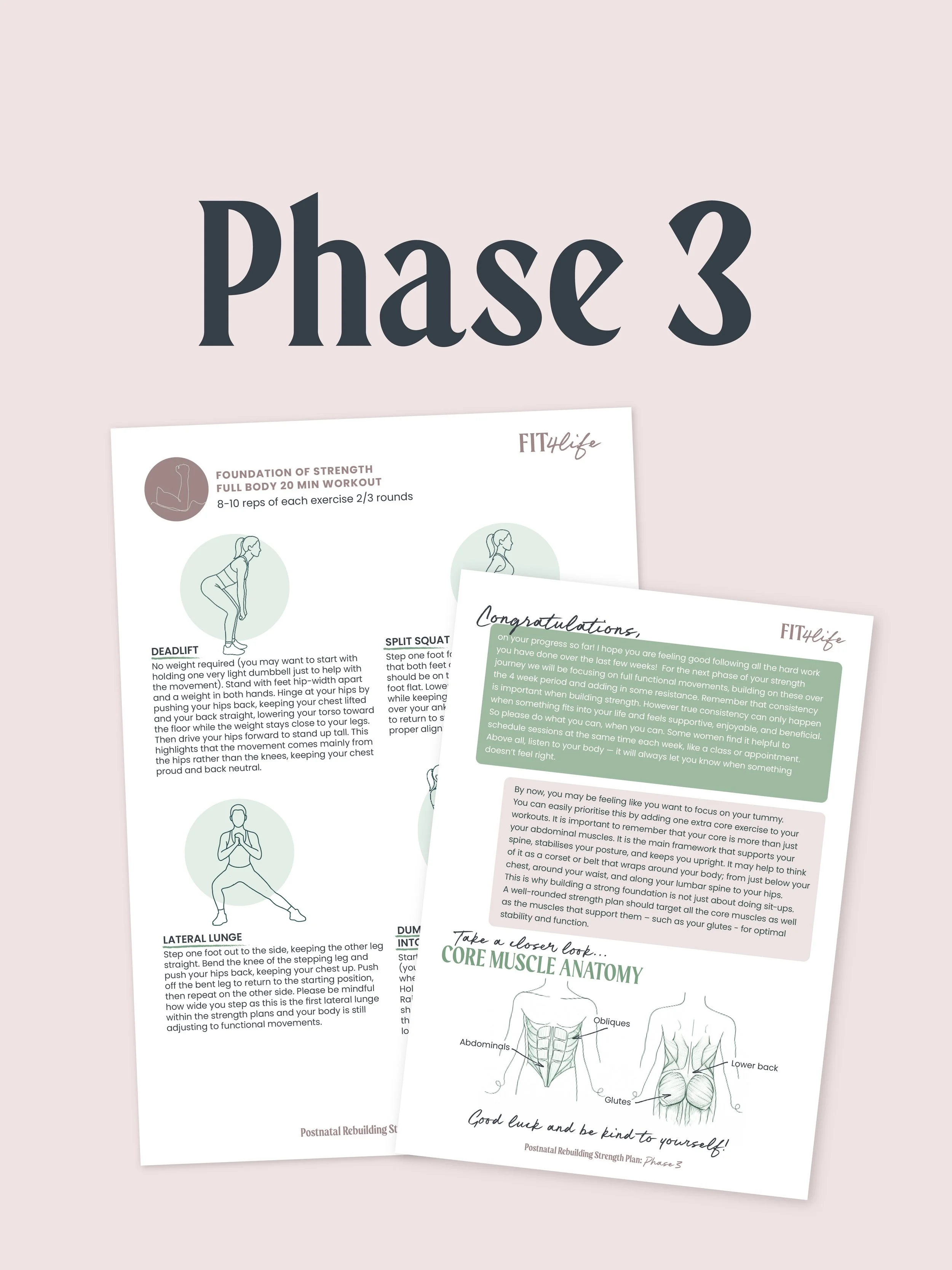 Postnatal rebuilding your foundation of strength plan - suitable for women three months postnatal and beyond.