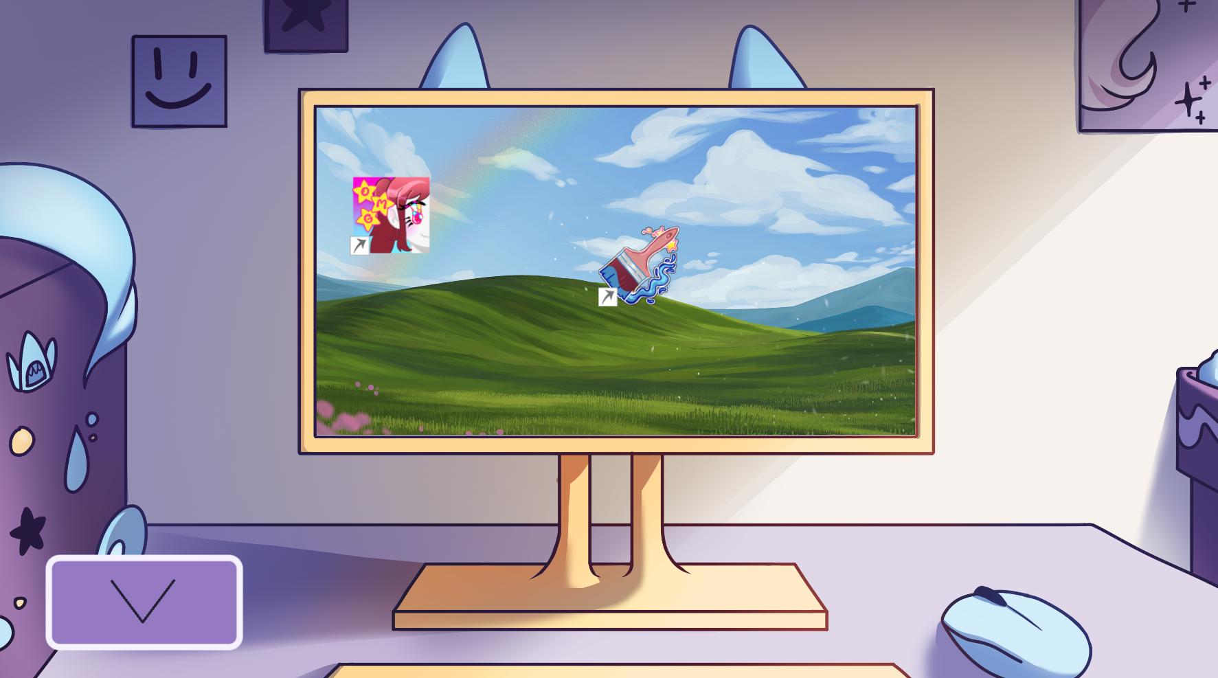 I drew desktop items that appear on her computer.