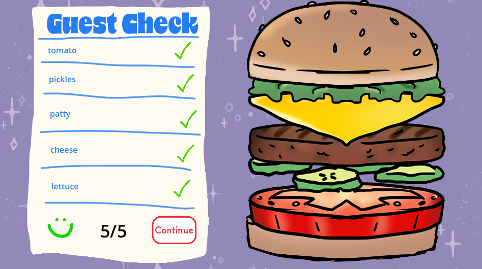 I drew each ingredient of the burger for the Burger minigame. They are loaded and stacked dynamically according to the customer's orders