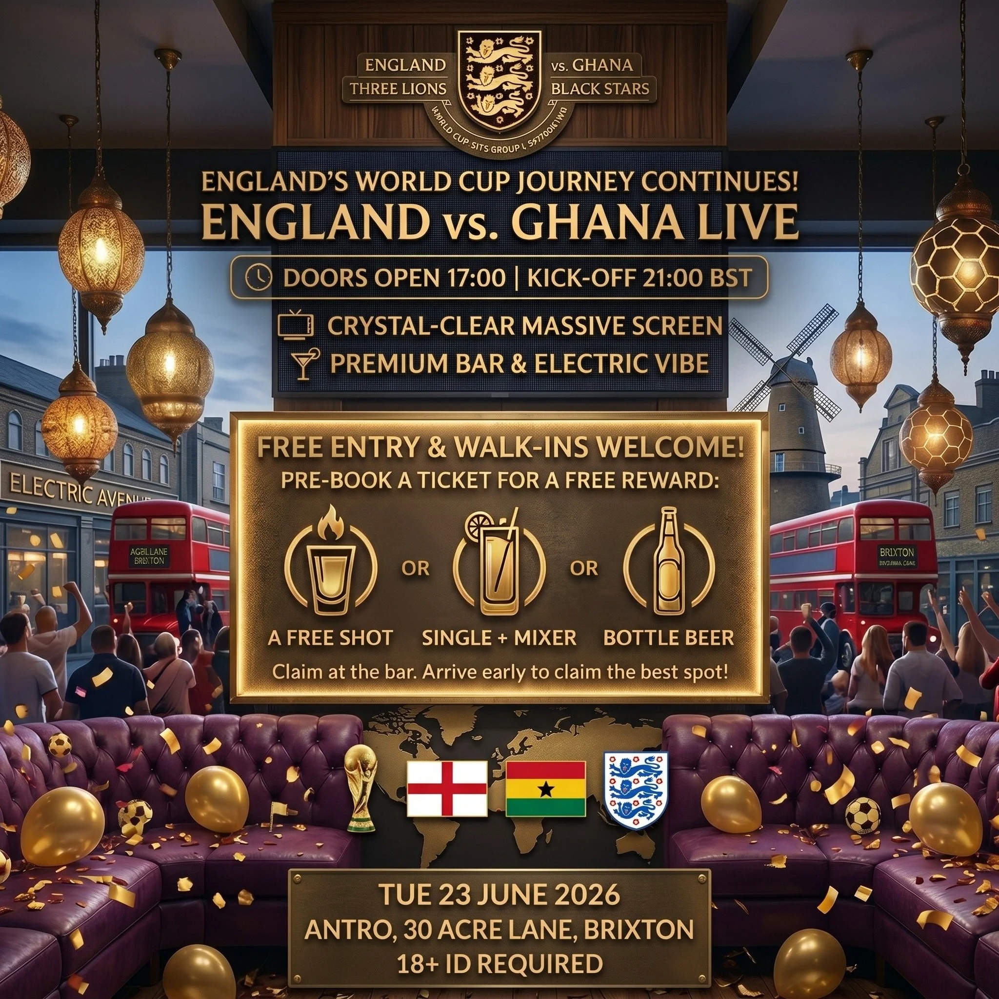 🏴󠁧󠁢󠁥󠁮󠁧󠁿 ENGLAND vs. GHANA 🇬🇭 LIVE AT ANTRO! 🏆

The World Cup journey continues, and the jungle is ready for a massive Group L showdown! Join us this Tuesday night as the Three Lions take on the Black Stars. 🦁⭐

Expect crystal-clear viewing