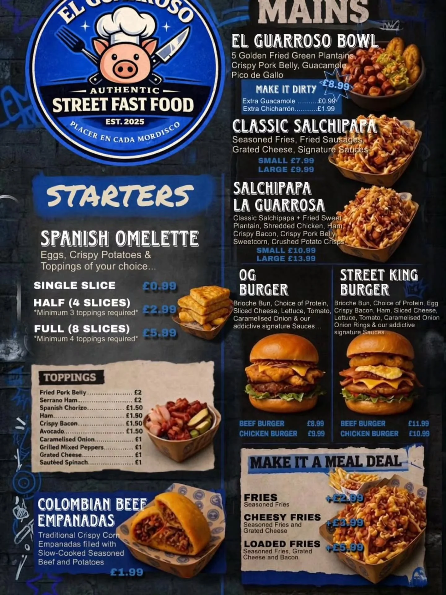 So, it's official. Our kitchen opened! The food was a massive hit, everyone loved it! Here's the full menu! Come on down &amp; experience the taste ofouth America, we have the best salchipapas!

#foodporn #food #southamerica #kitchen