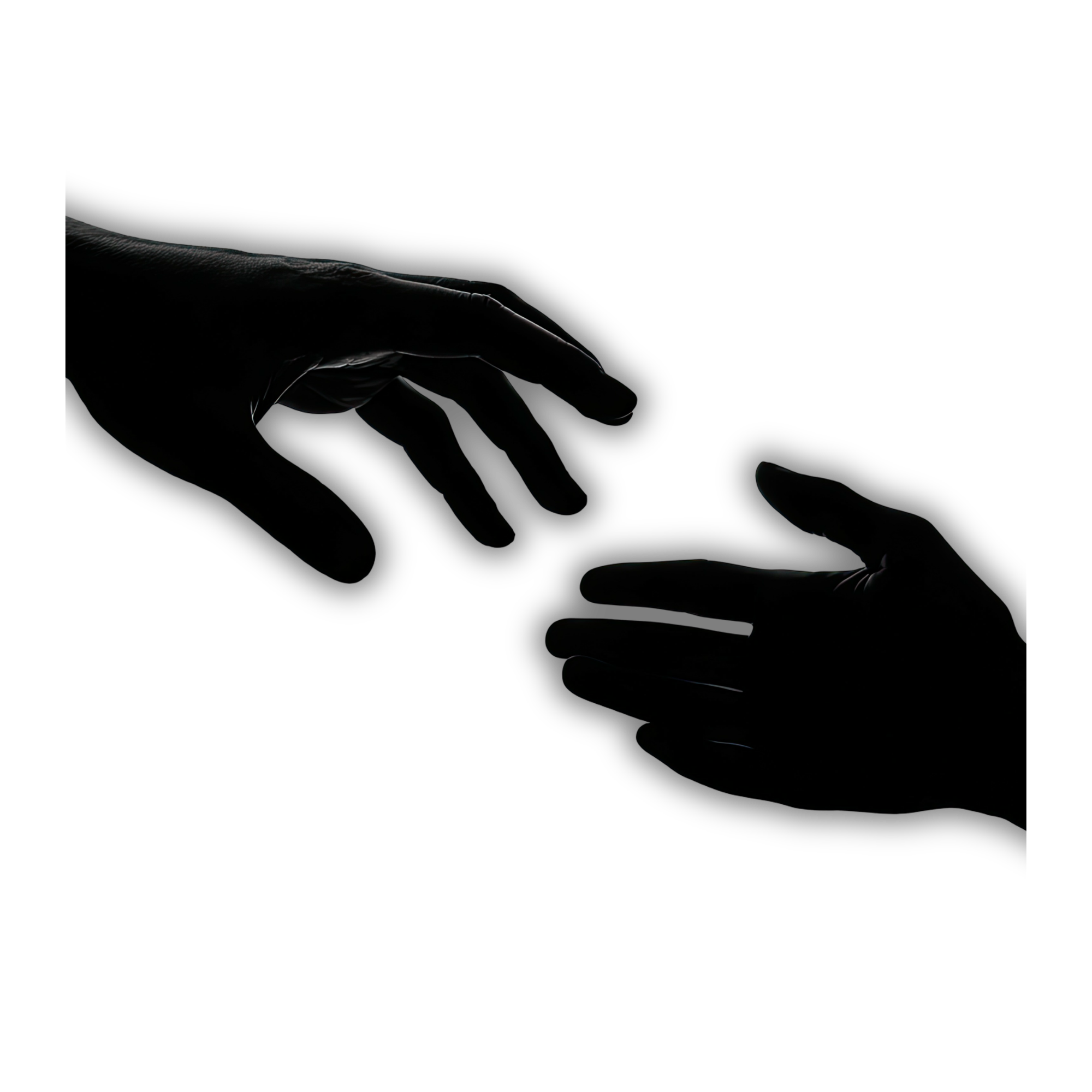 Close-up of a hand with elongated fingers and pointed nails, reaching out in a dark space with minimal lighting.