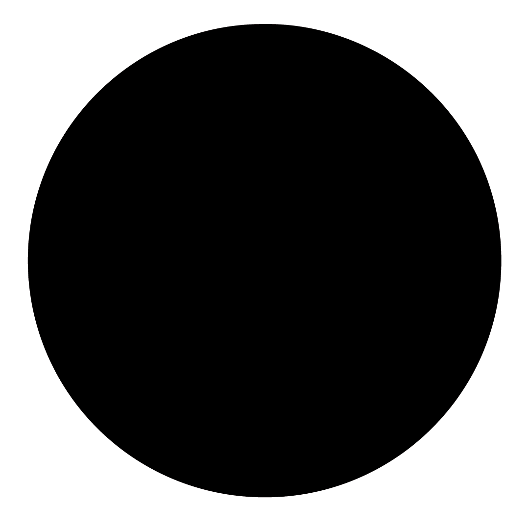 A black circle on a light pink background.