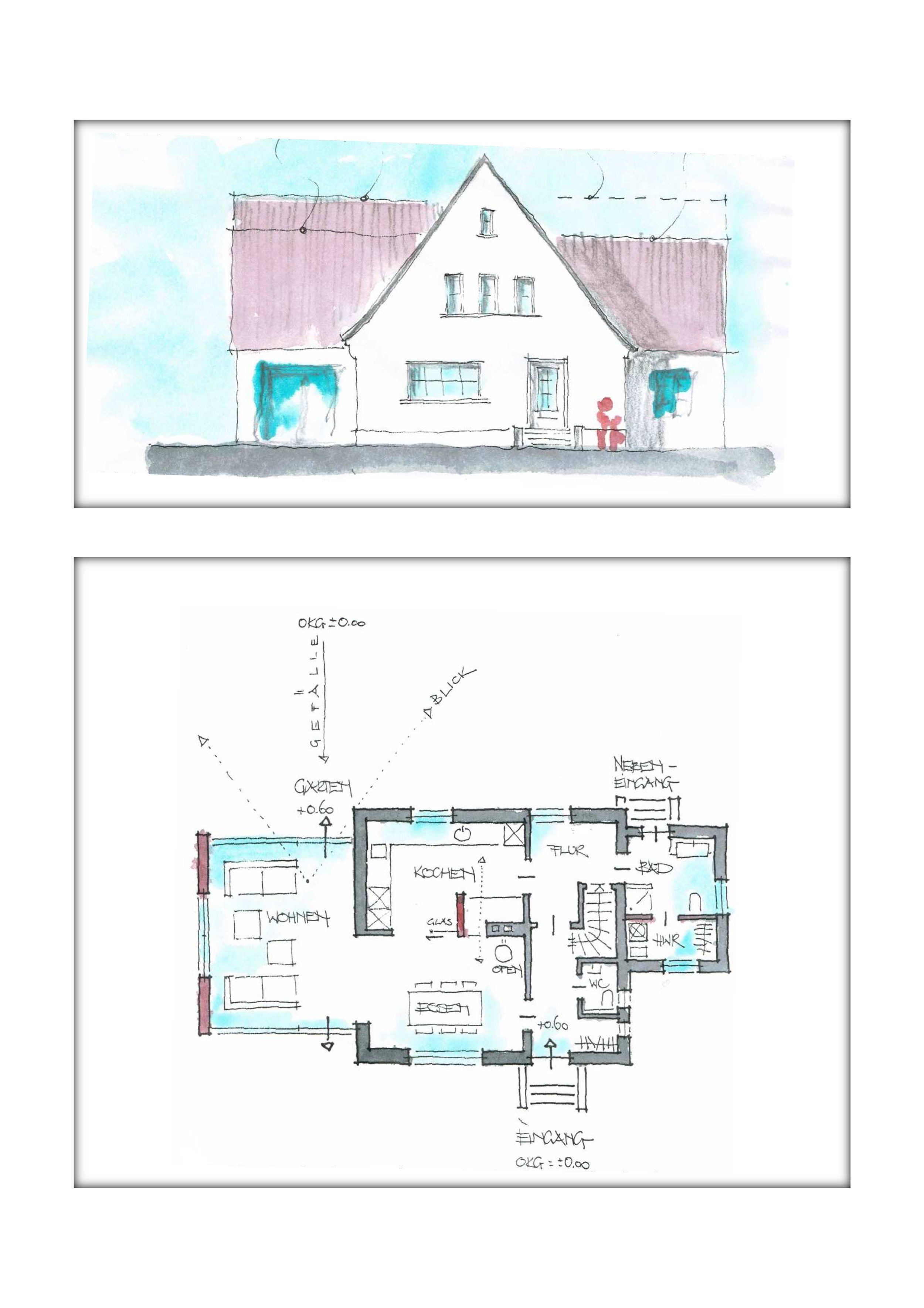 Beispiel einer Entwurfsskizze für Wohnhausumbau
