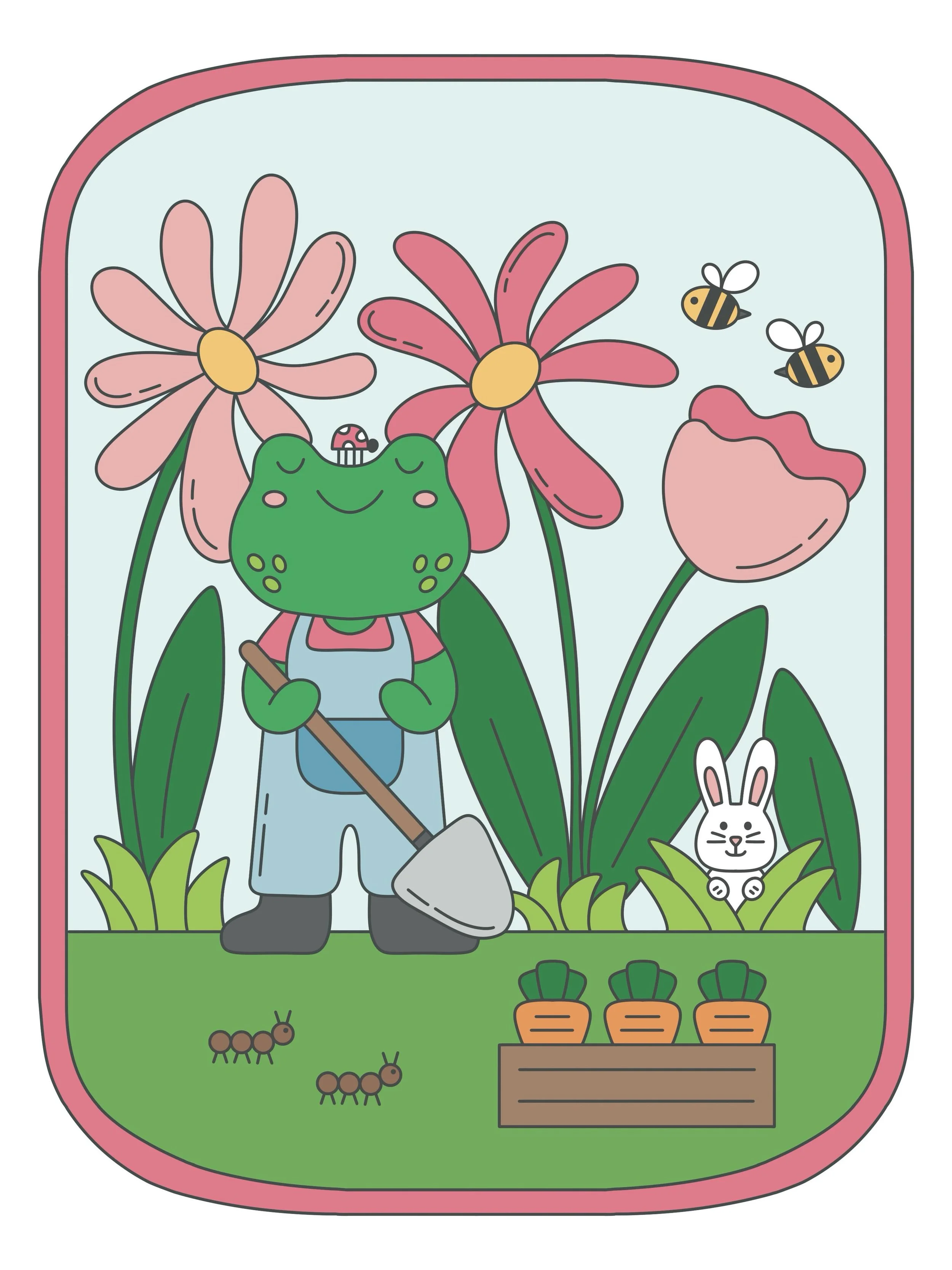 Our sweet frog gardener has a few visitors! A curious bunny eyes some yummy carrots while busy bees buzz, tiny ants march along, and a ladybug takes a quick rest. 

It&rsquo;s week 3 of #BloomWild2026 with the &ldquo;Garden Visitors&rdquo; prompt. Ho