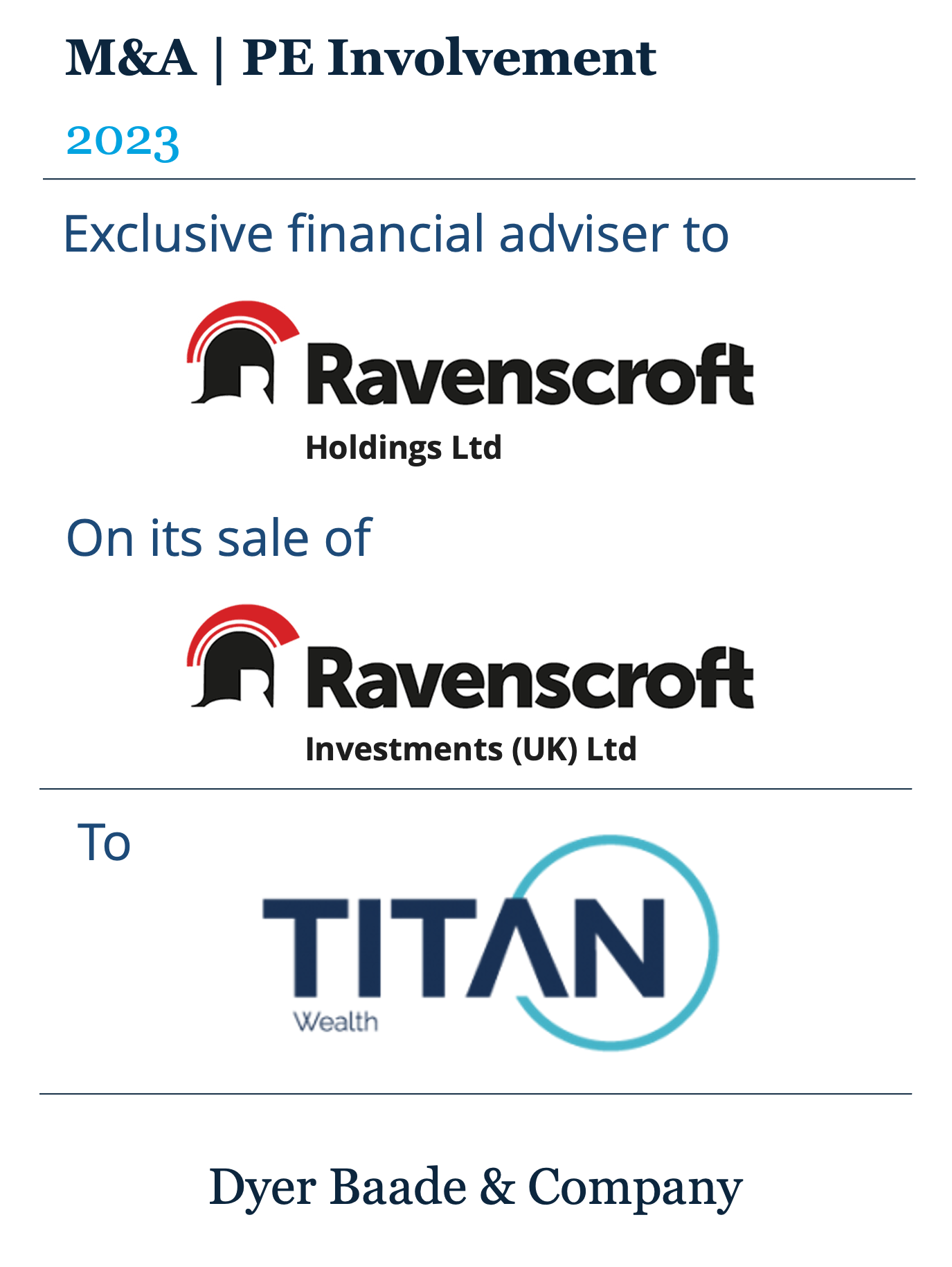 Dyer Baade advised Ravenscroft Holdings on the sale of its UK investment management business to Titan Wealth