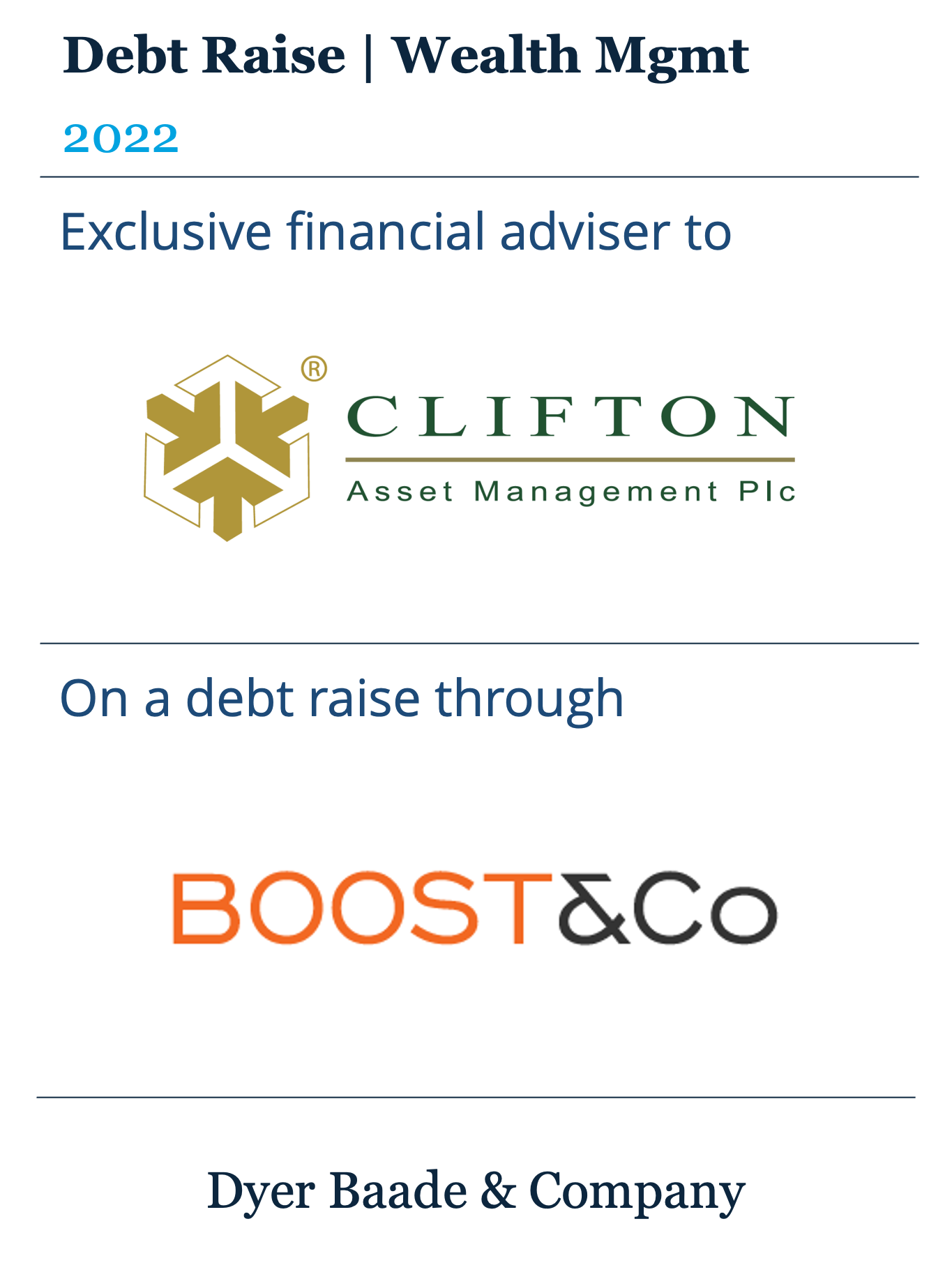 Dyer Baade advised Clifton Asset Management on £9m of acquisition financing from BOOST&Co