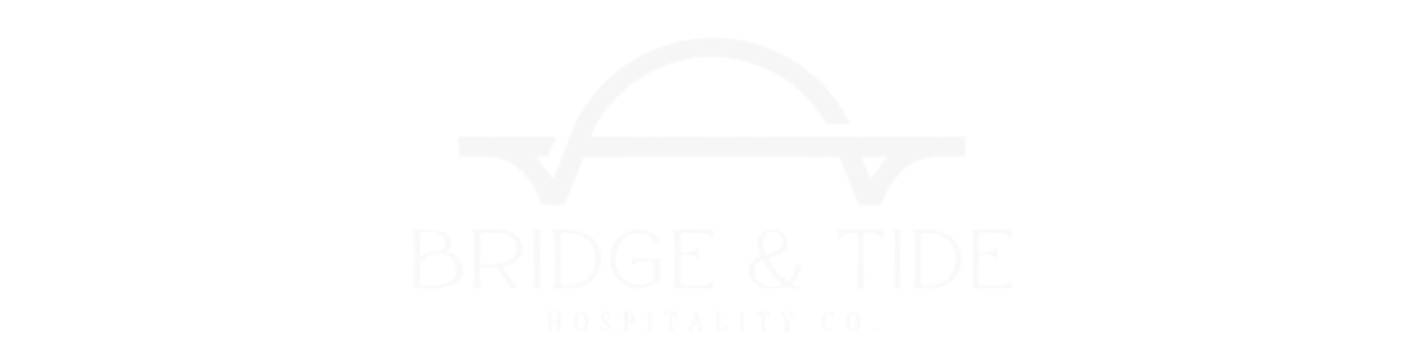 Logo for Bridge & Tide Hospitality Co., featuring a stylized bridge illustration above the company name.