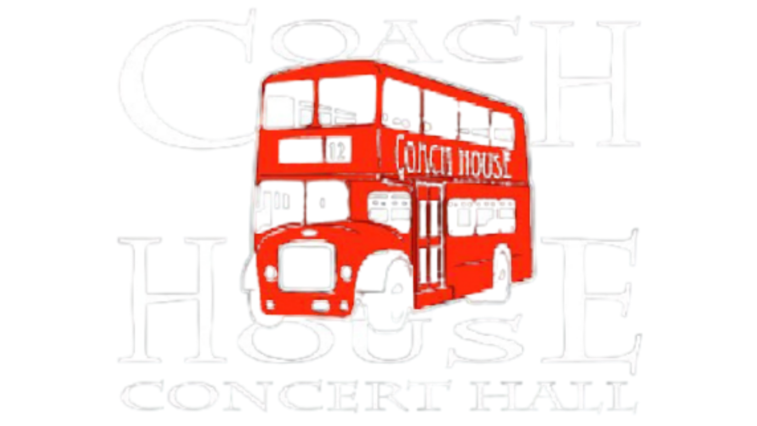 A logo with the words 'Coach House Concert Hall' featuring an illustration of a red double-decker bus.