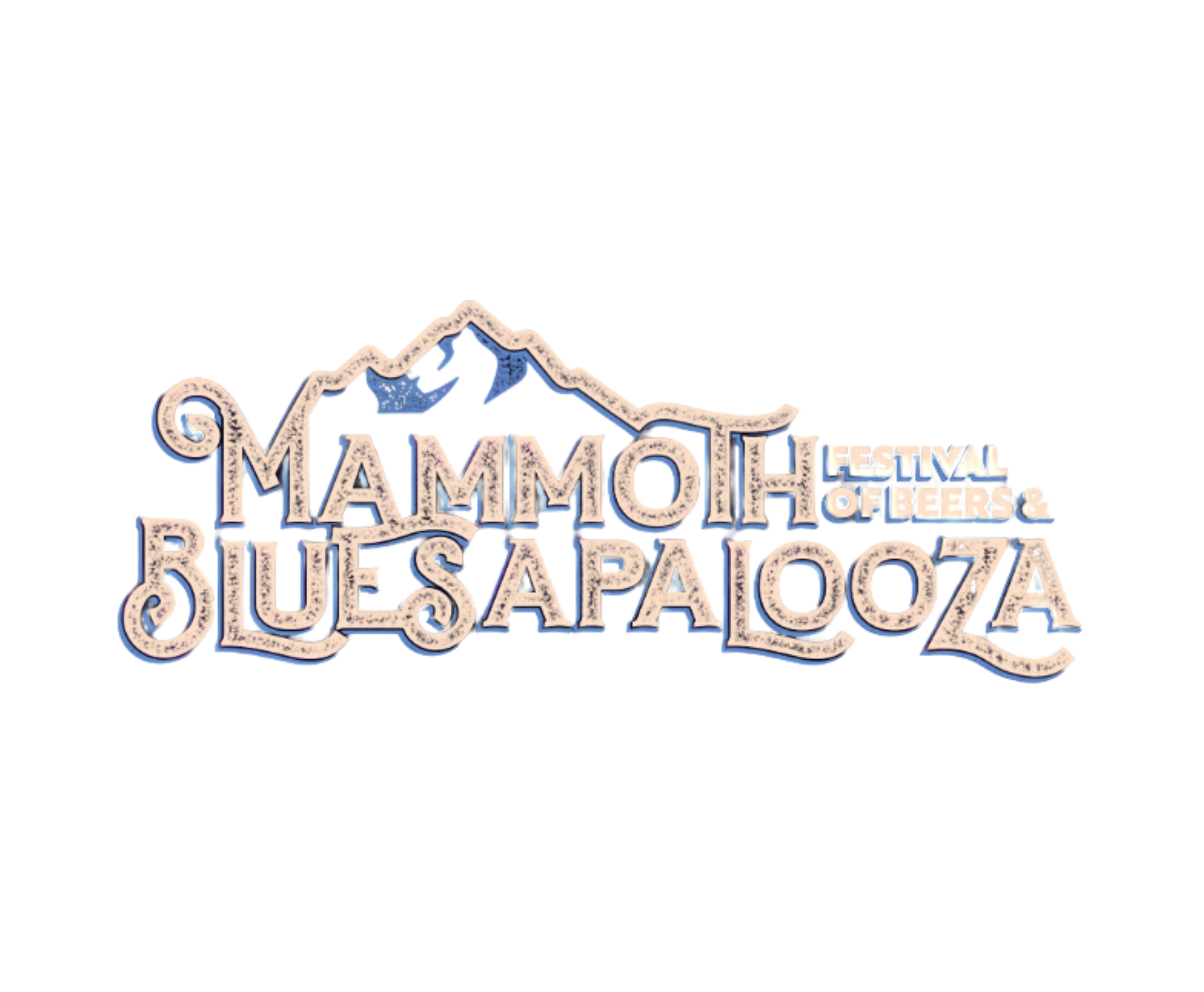 Logo for the Mammoth Festival of Beers & Bluesapalooza featuring stylized mountain peaks and mountain blue sky with festival name