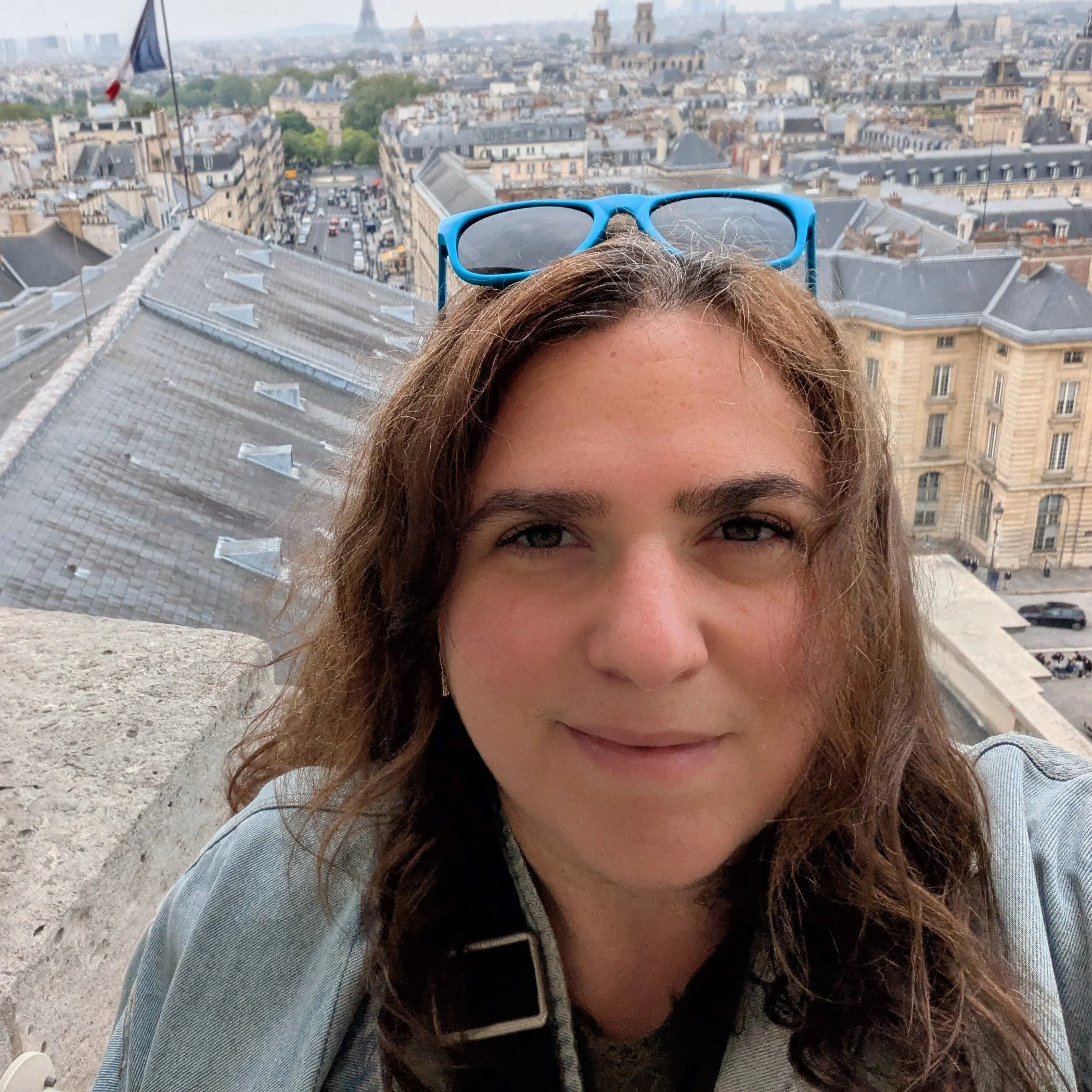 The artist herself among the rooftops of Paris