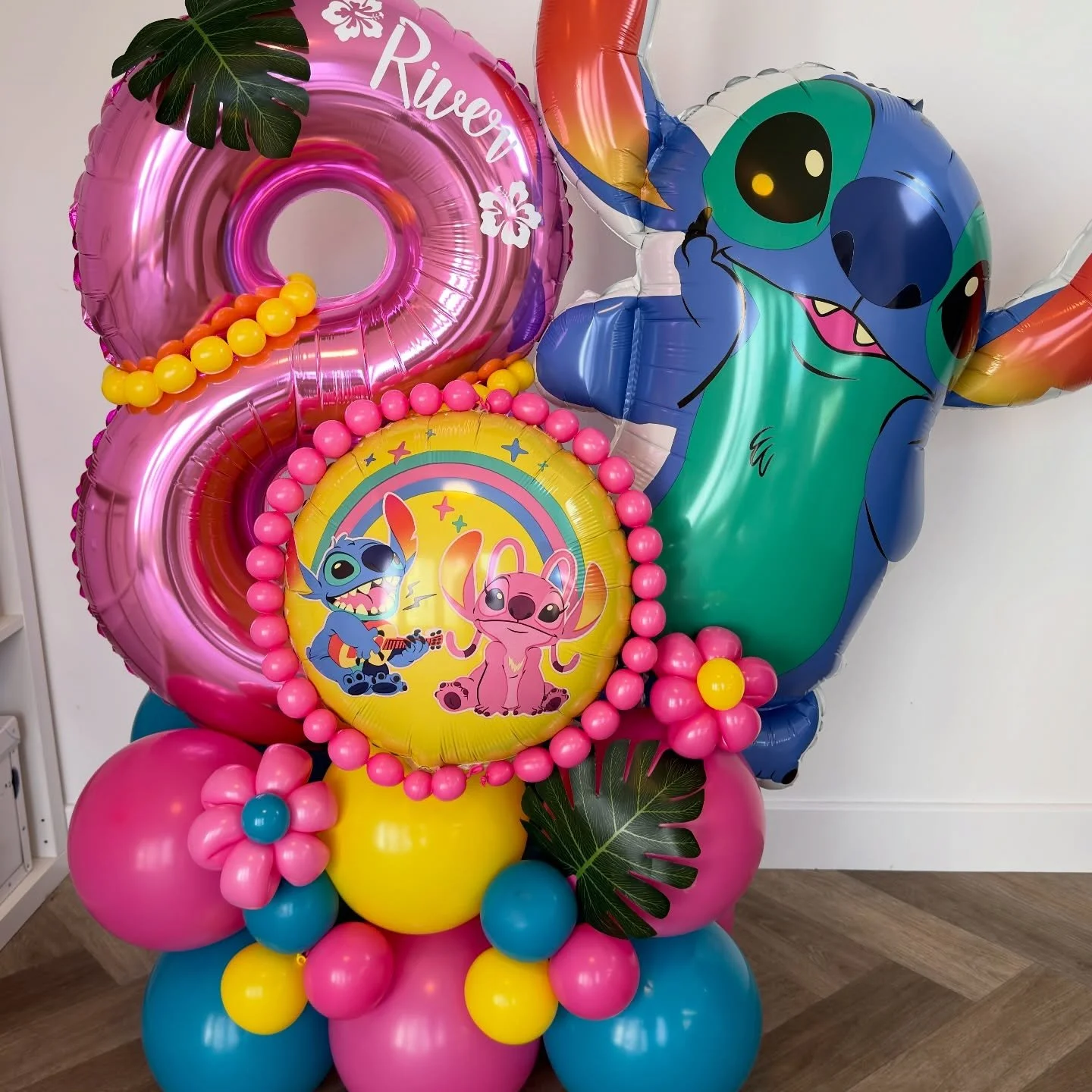 Stitch and Angel theme balloon stack for Rivers 8th birthday 💕⭐️🩵